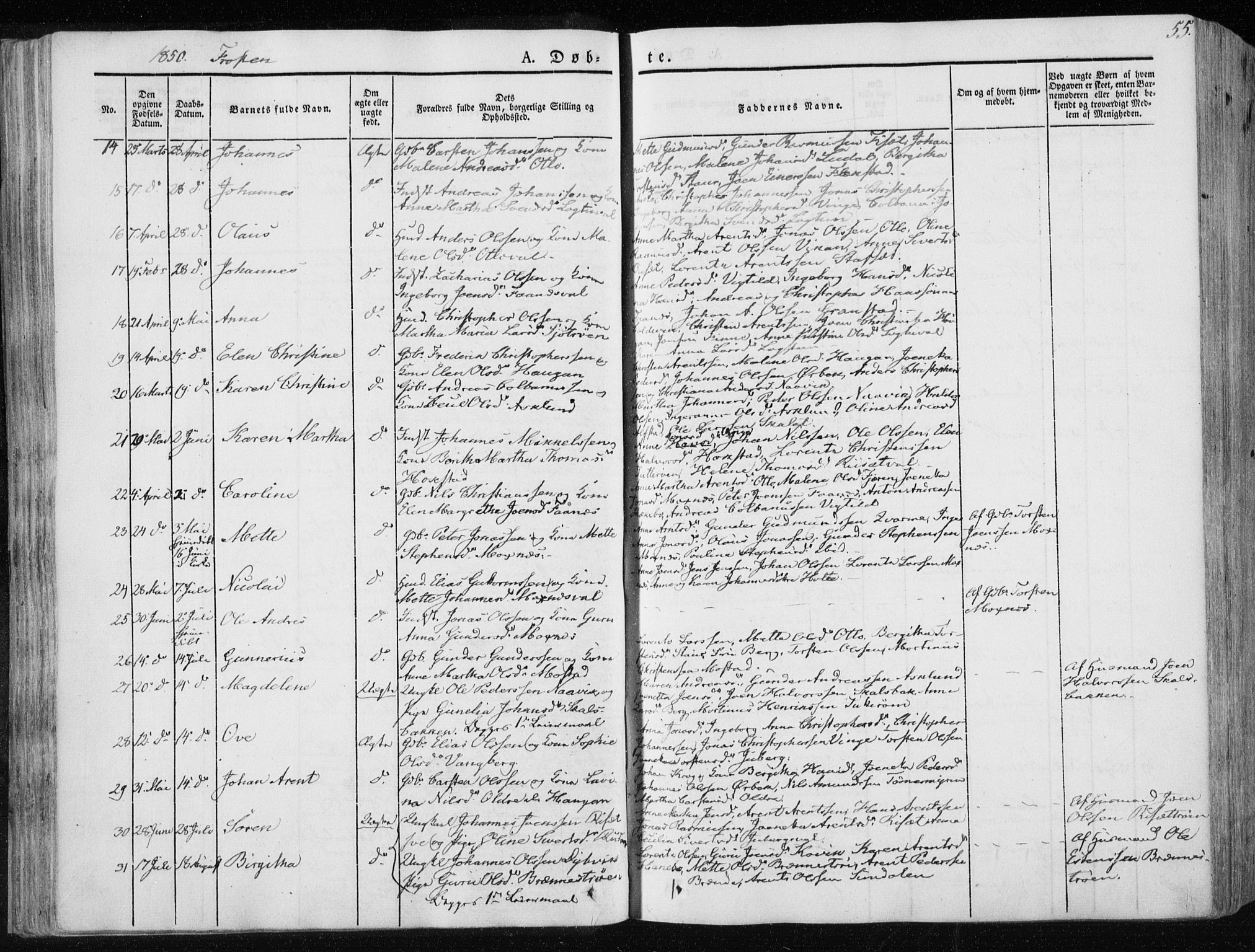 Ministerialprotokoller, klokkerbøker og fødselsregistre - Nord-Trøndelag, SAT/A-1458/713/L0115: Parish register (official) no. 713A06, 1838-1851, p. 55