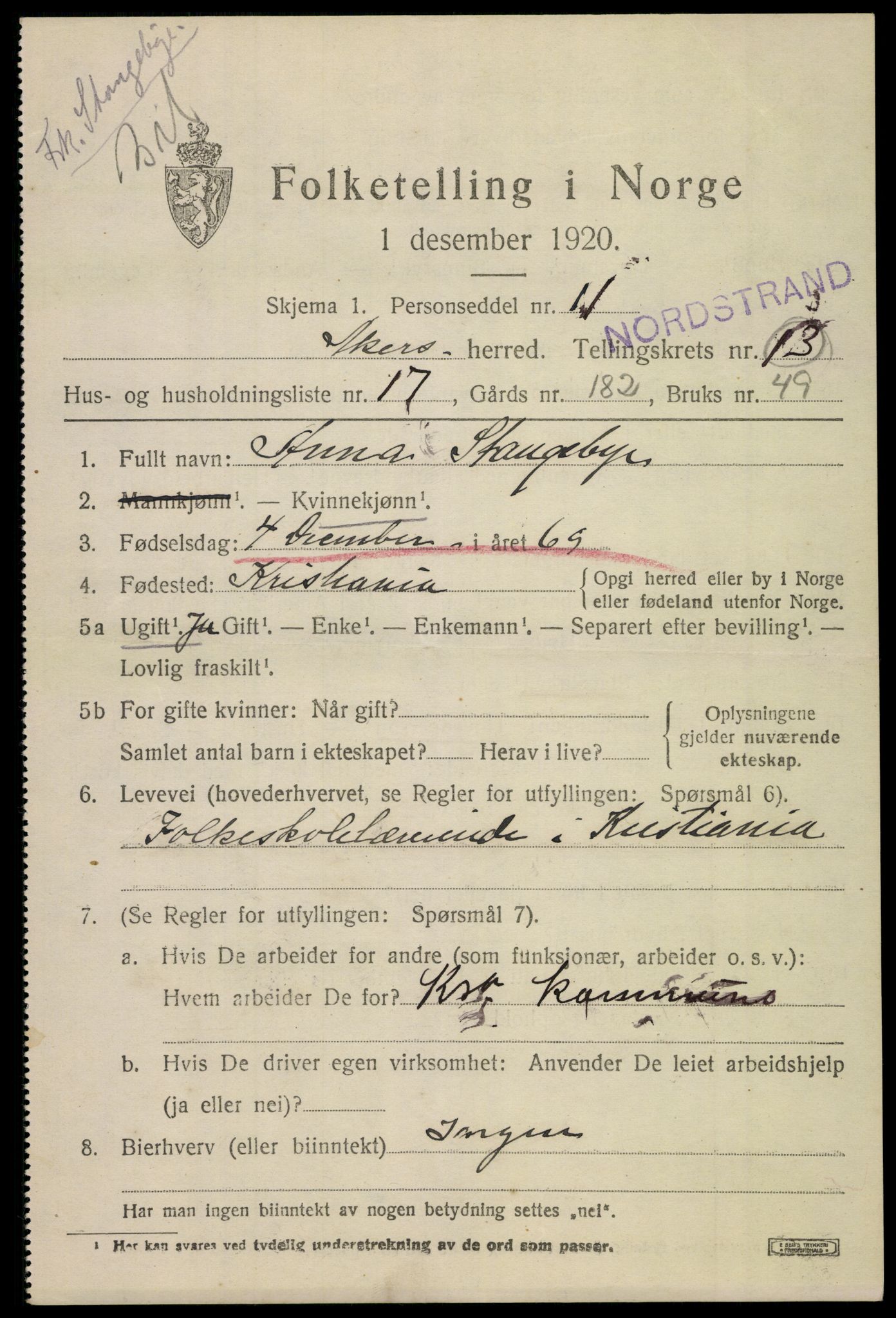 SAO, 1920 census for Aker, 1920, p. 77464