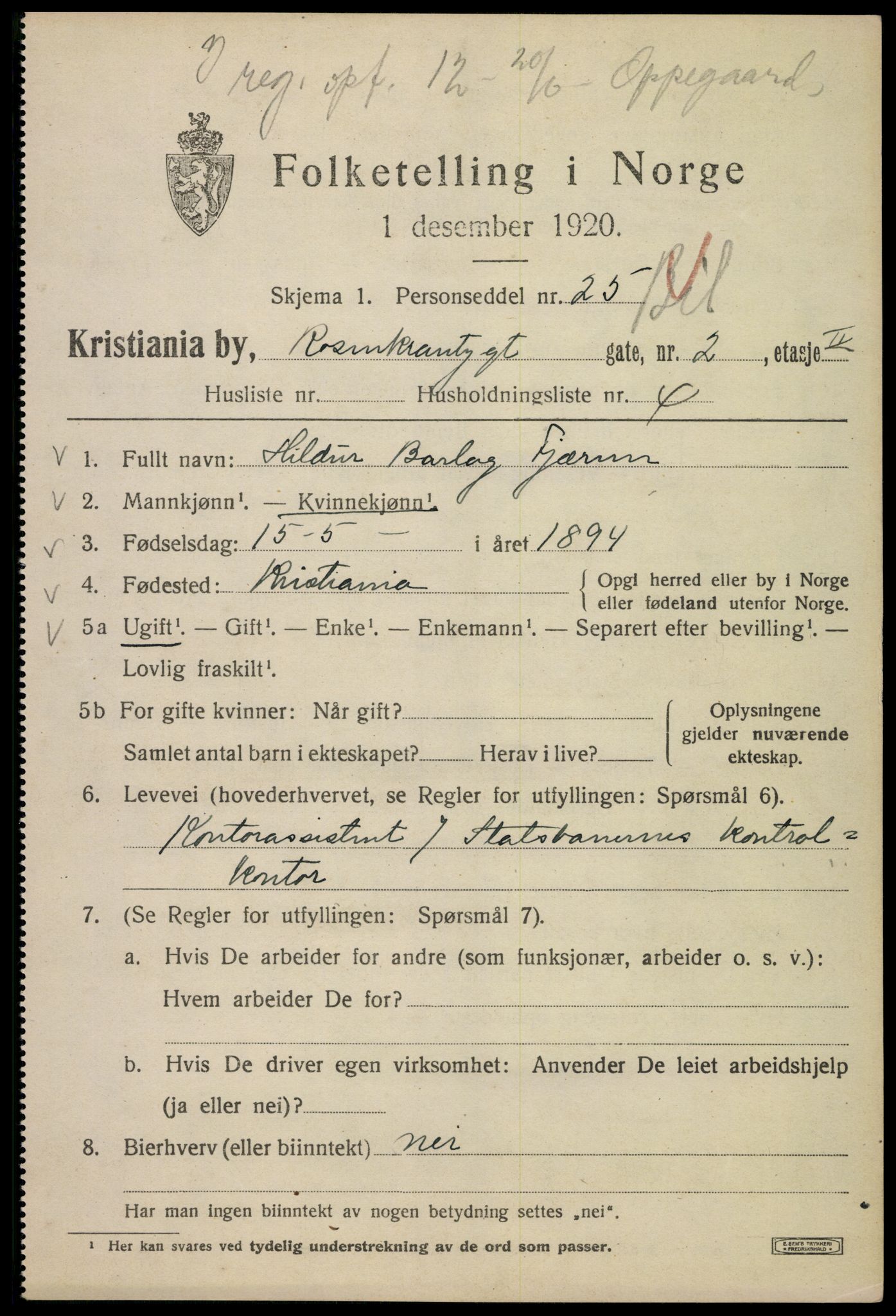 SAO, 1920 census for Kristiania, 1920, p. 466631