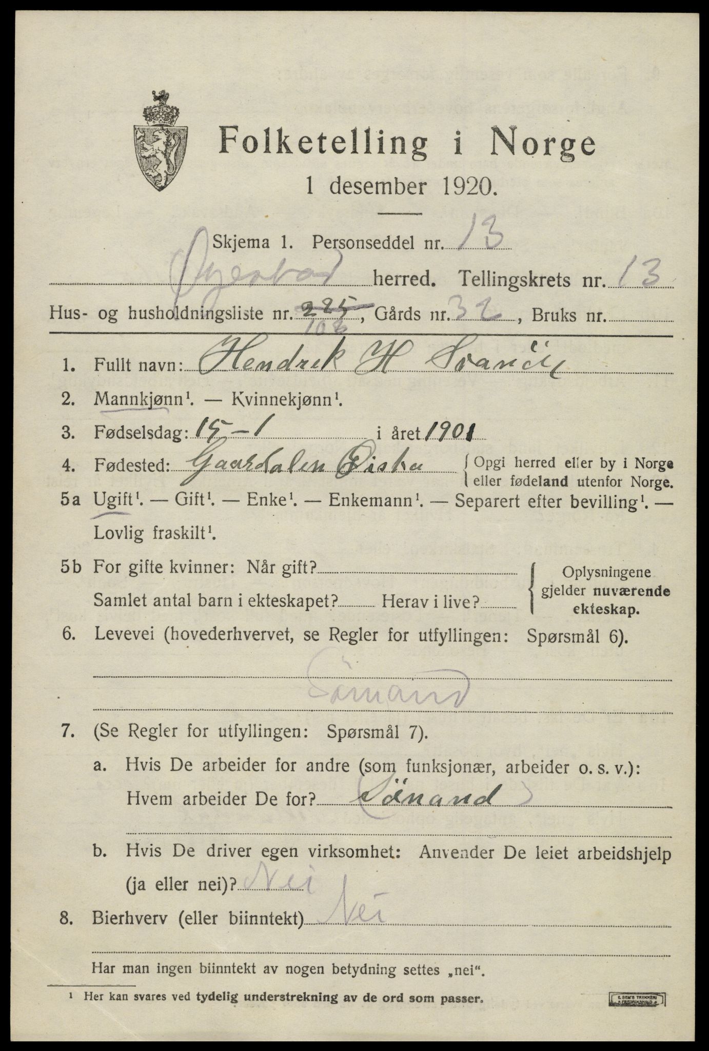 SAK, 1920 census for Øyestad, 1920, p. 9230