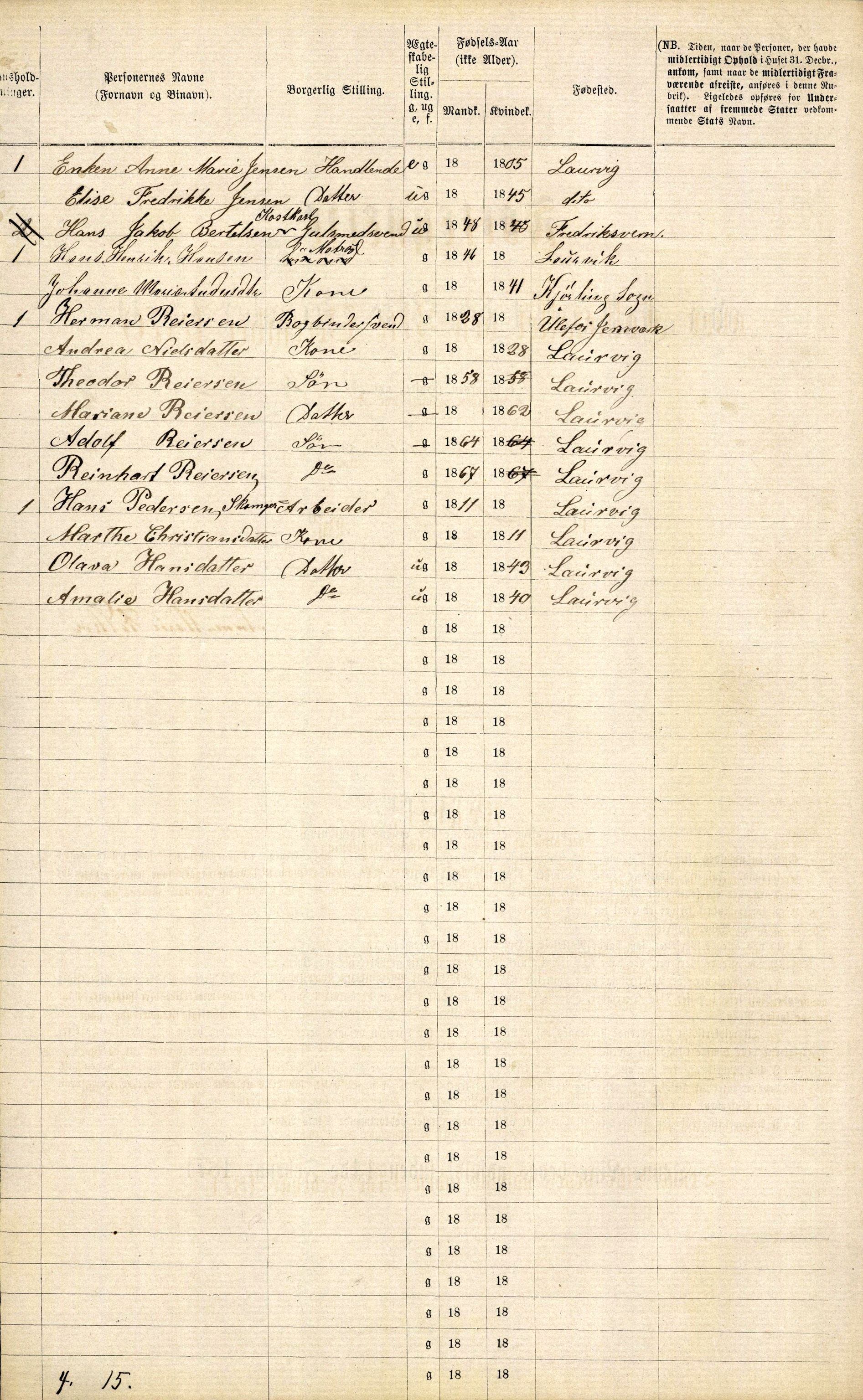 RA, 1870 census for 0707 Larvik, 1870, p. 612