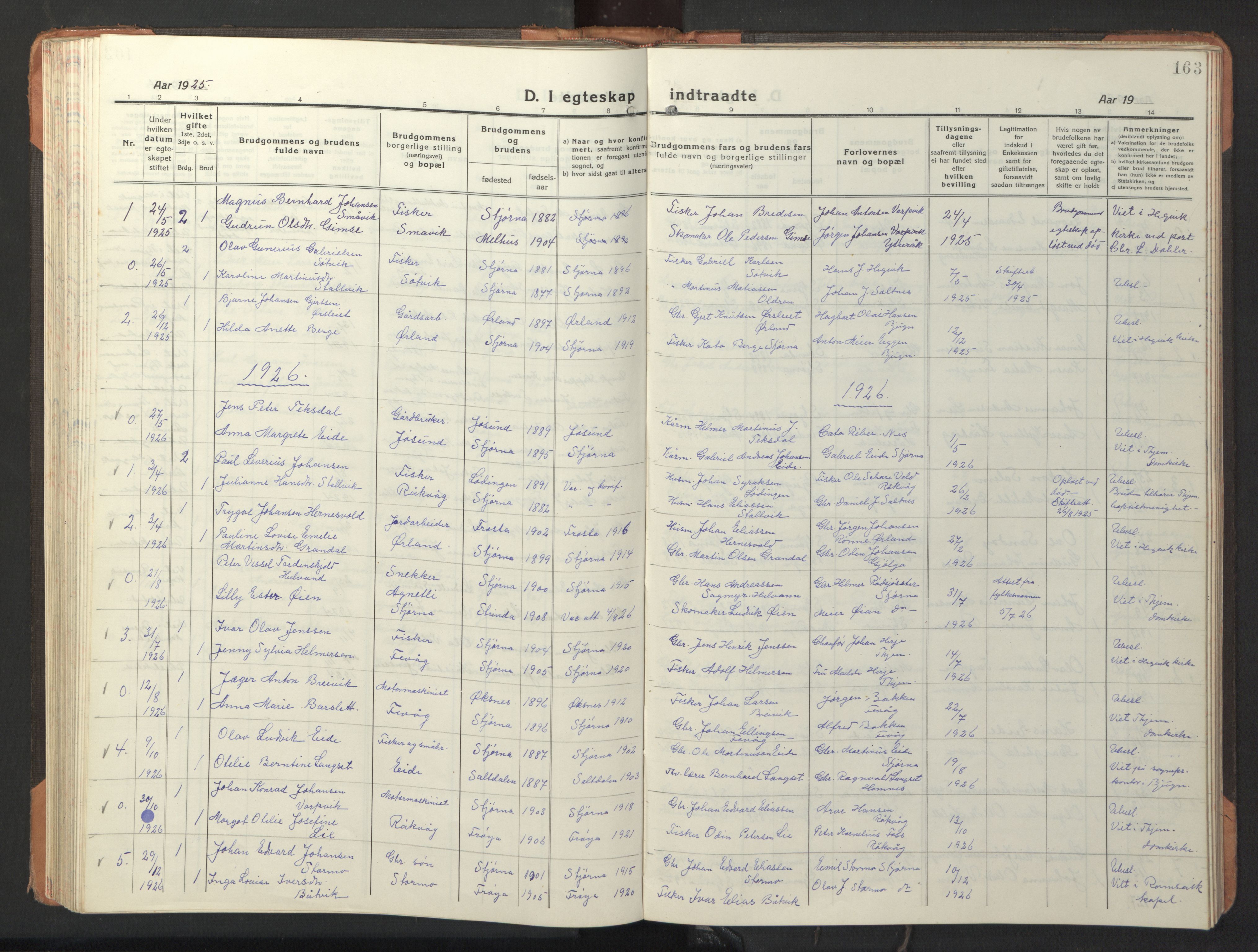 Ministerialprotokoller, klokkerbøker og fødselsregistre - Sør-Trøndelag, SAT/A-1456/653/L0658: Parish register (copy) no. 653C02, 1919-1947, p. 163