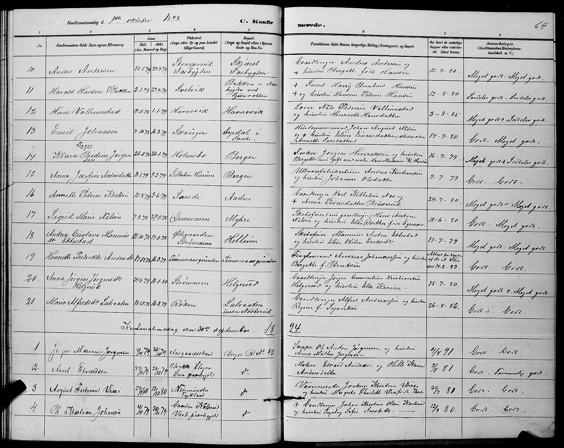 Strømm kirkebøker, SAKO/A-322/G/Ga/L0003: Parish register (copy) no. I 3, 1889-1896, p. 64