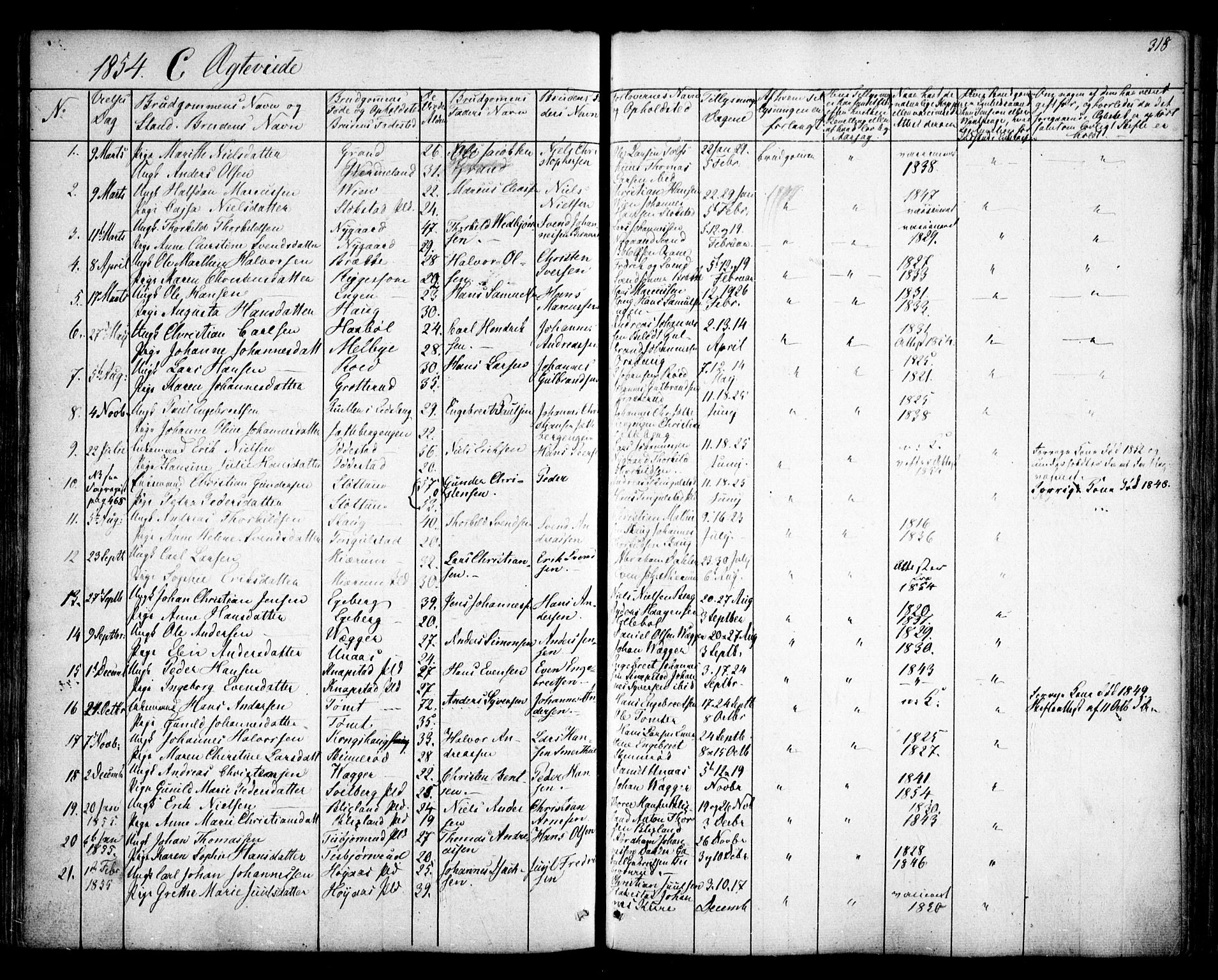 Hobøl prestekontor Kirkebøker, AV/SAO-A-2002/F/Fa/L0003: Parish register (official) no. I 3, 1842-1864, p. 318