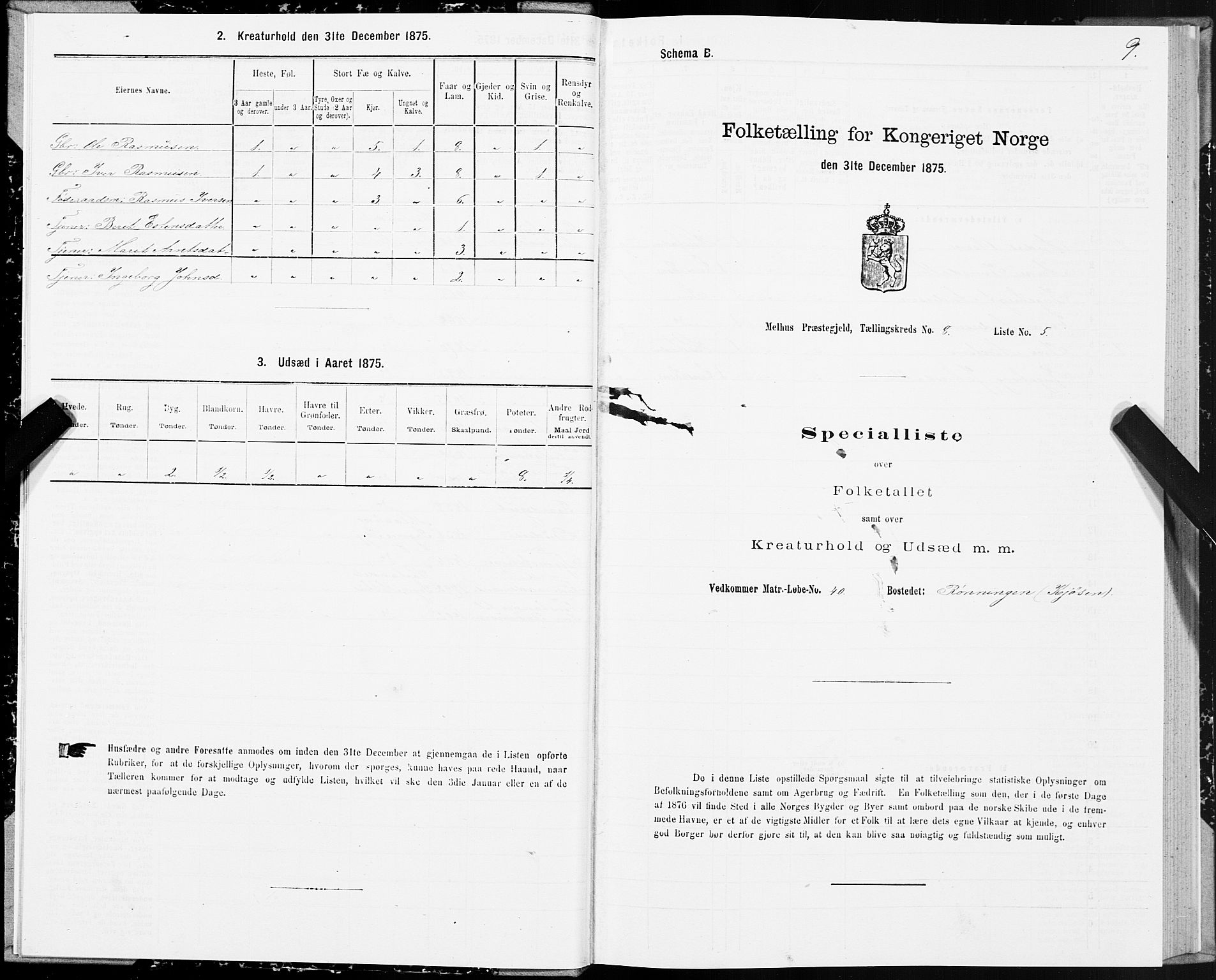 SAT, 1875 census for 1653P Melhus, 1875, p. 7009