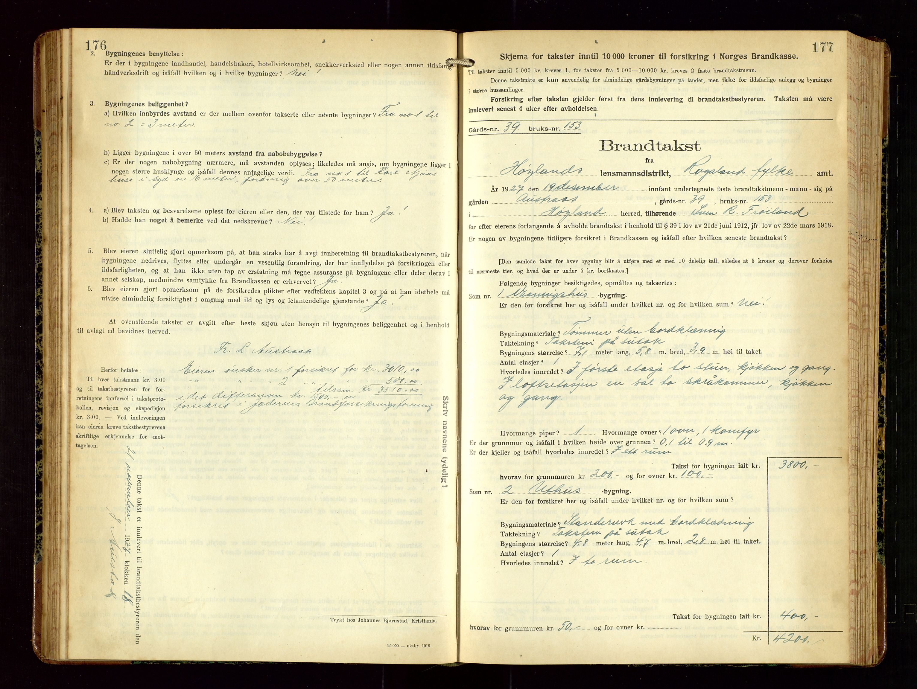 Høyland/Sandnes lensmannskontor, AV/SAST-A-100166/Gob/L0004: "Brandtakstprotokol", 1924-1933, p. 176-177