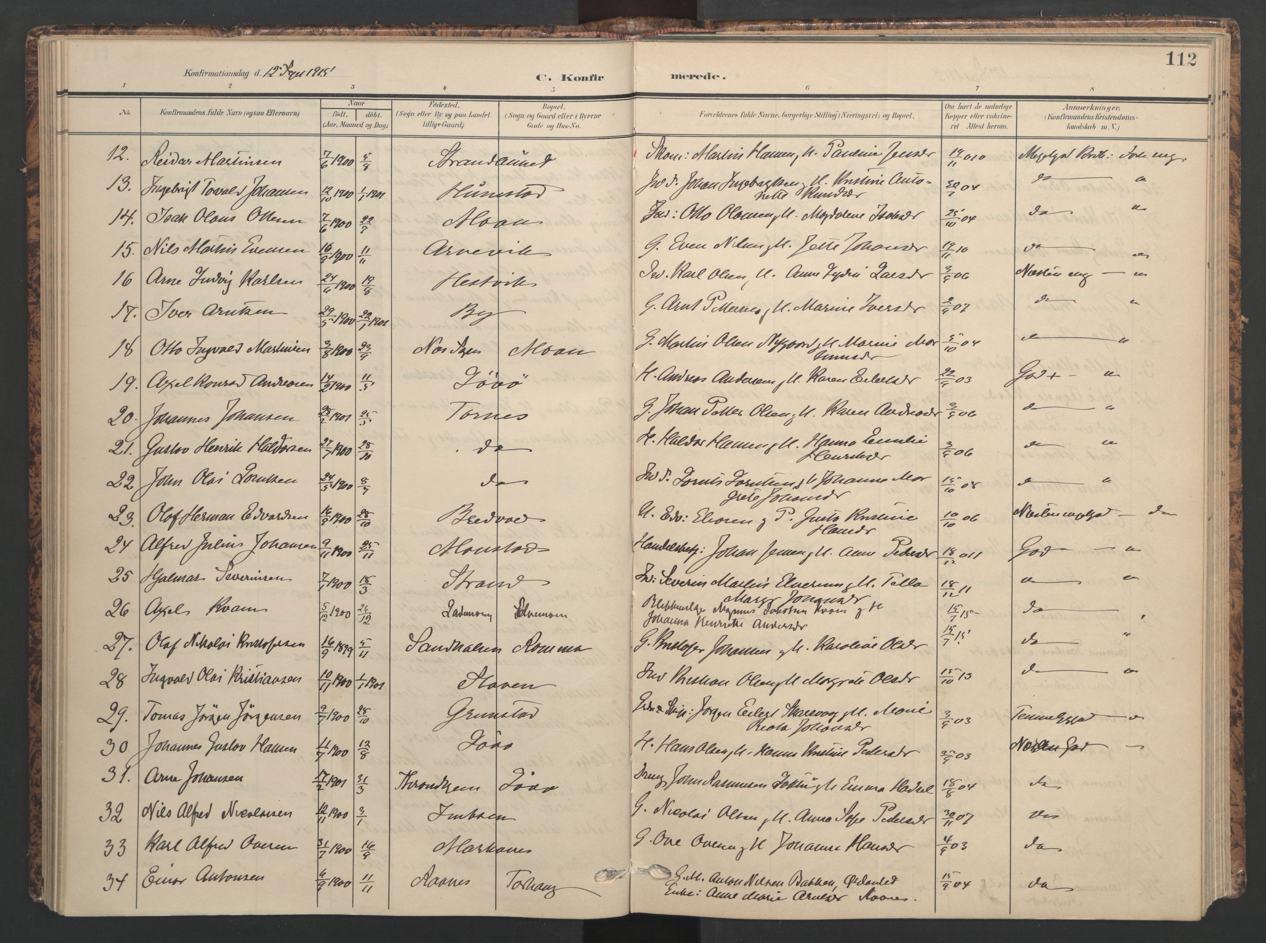 Ministerialprotokoller, klokkerbøker og fødselsregistre - Sør-Trøndelag, SAT/A-1456/655/L0682: Parish register (official) no. 655A11, 1908-1922, p. 112