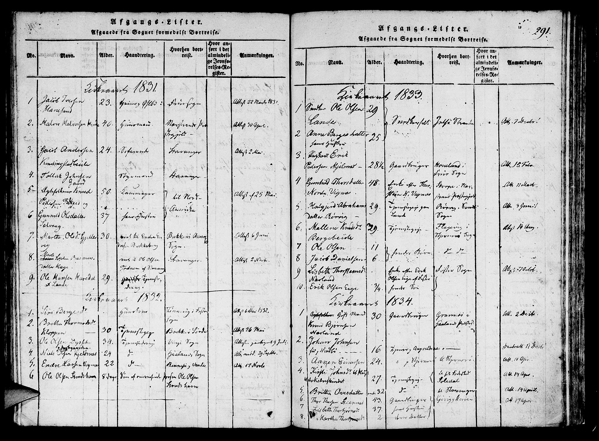 Finnøy sokneprestkontor, SAST/A-101825/H/Ha/Haa/L0006: Parish register (official) no. A 6, 1816-1846, p. 291