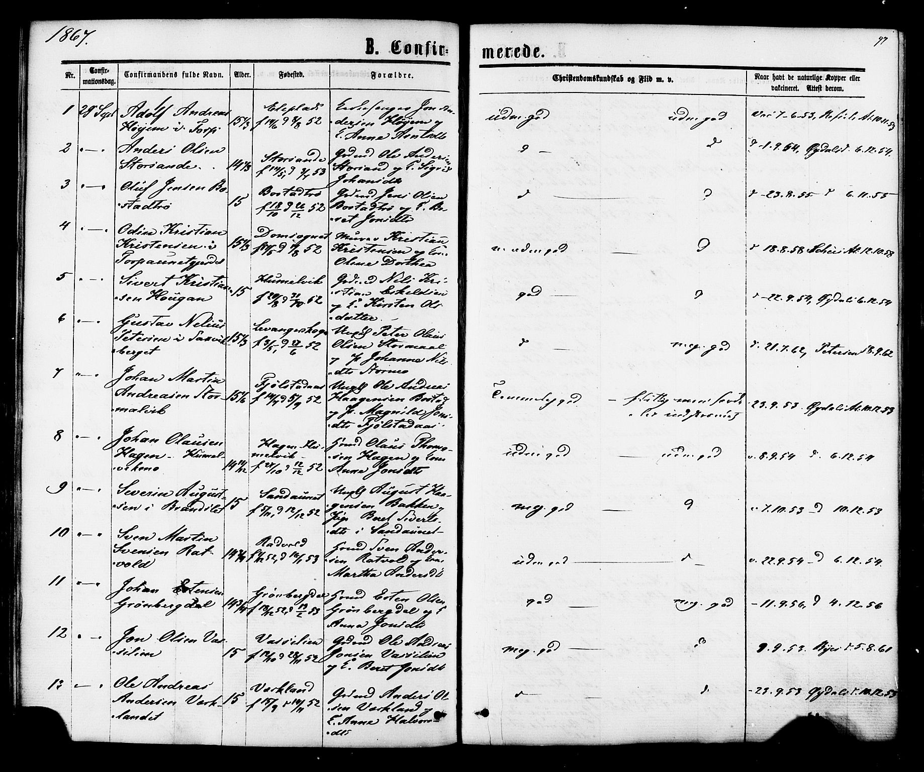 Ministerialprotokoller, klokkerbøker og fødselsregistre - Sør-Trøndelag, SAT/A-1456/616/L0409: Parish register (official) no. 616A06, 1865-1877, p. 97