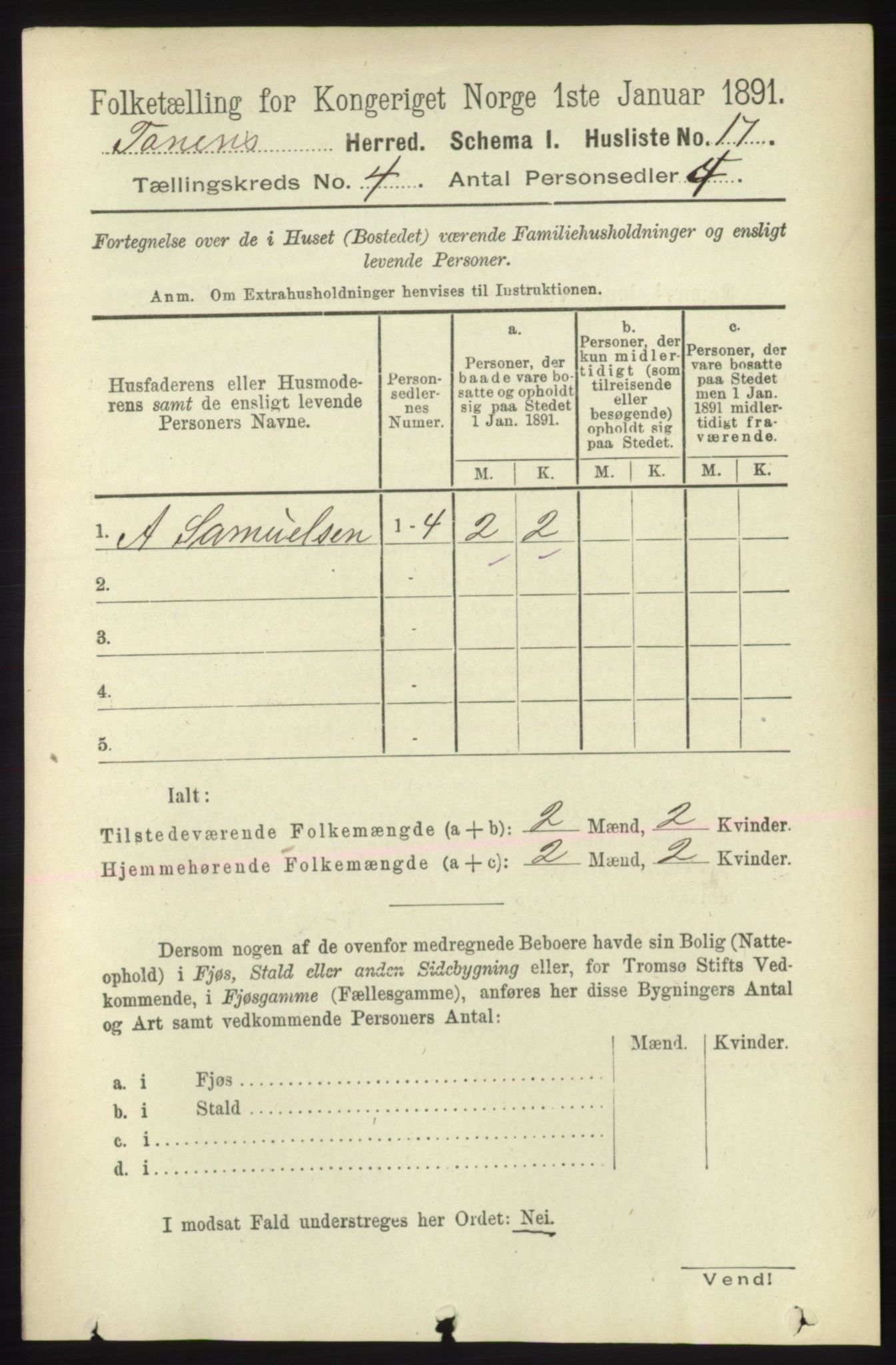 RA, 1891 census for 2025 Tana, 1891, p. 1732