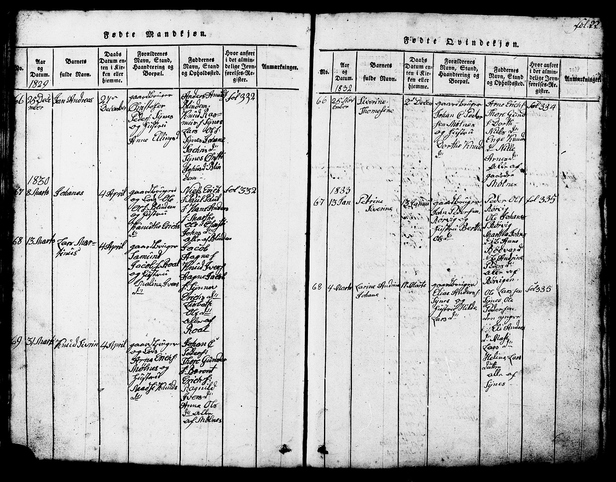 Ministerialprotokoller, klokkerbøker og fødselsregistre - Møre og Romsdal, SAT/A-1454/537/L0520: Parish register (copy) no. 537C01, 1819-1868, p. 22