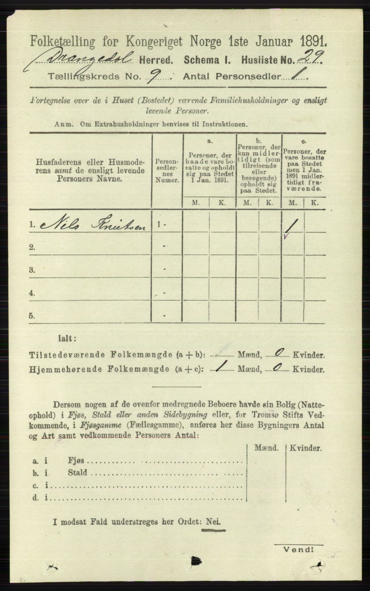 RA, 1891 census for 0817 Drangedal, 1891, p. 3119