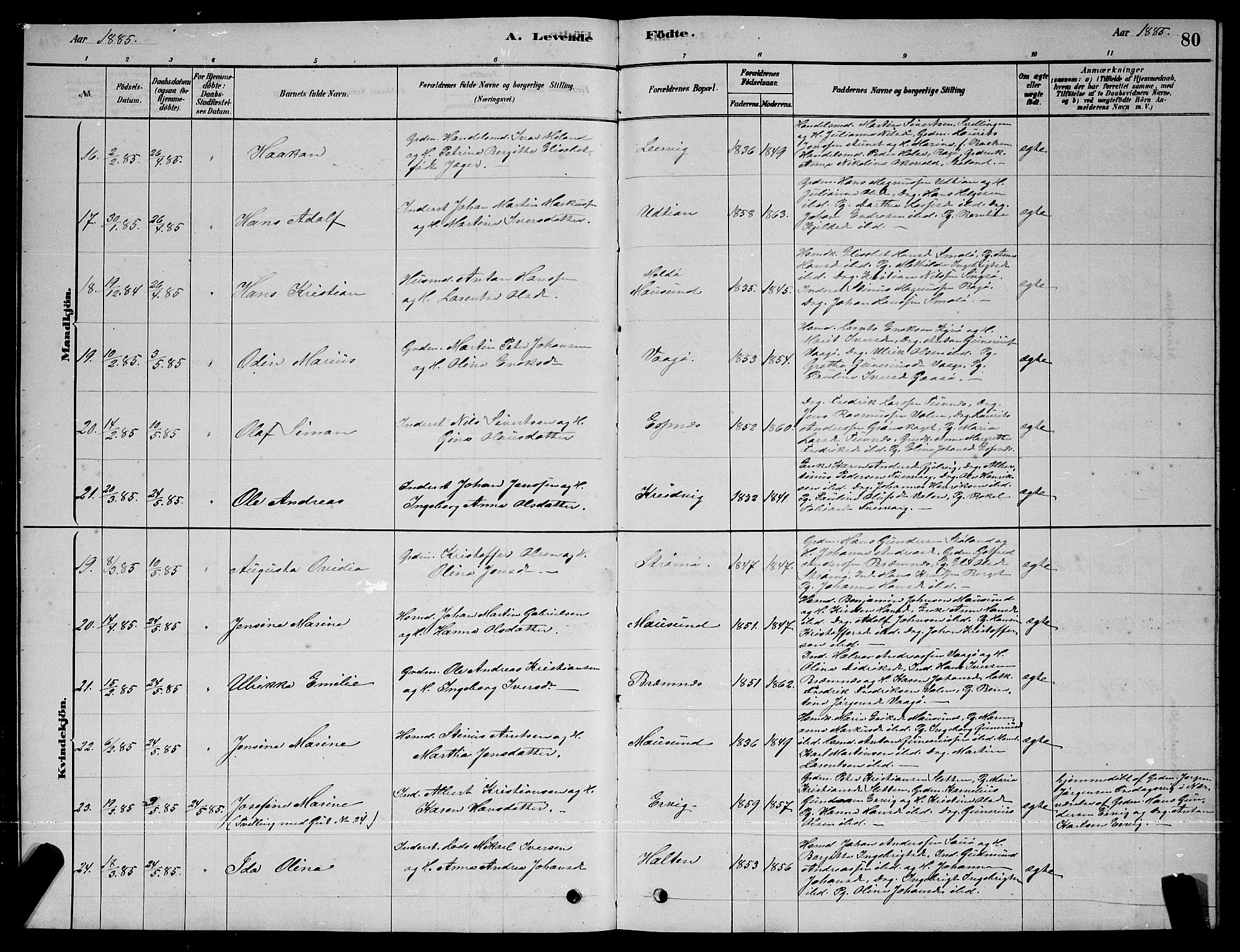 Ministerialprotokoller, klokkerbøker og fødselsregistre - Sør-Trøndelag, AV/SAT-A-1456/640/L0585: Parish register (copy) no. 640C03, 1878-1891, p. 80