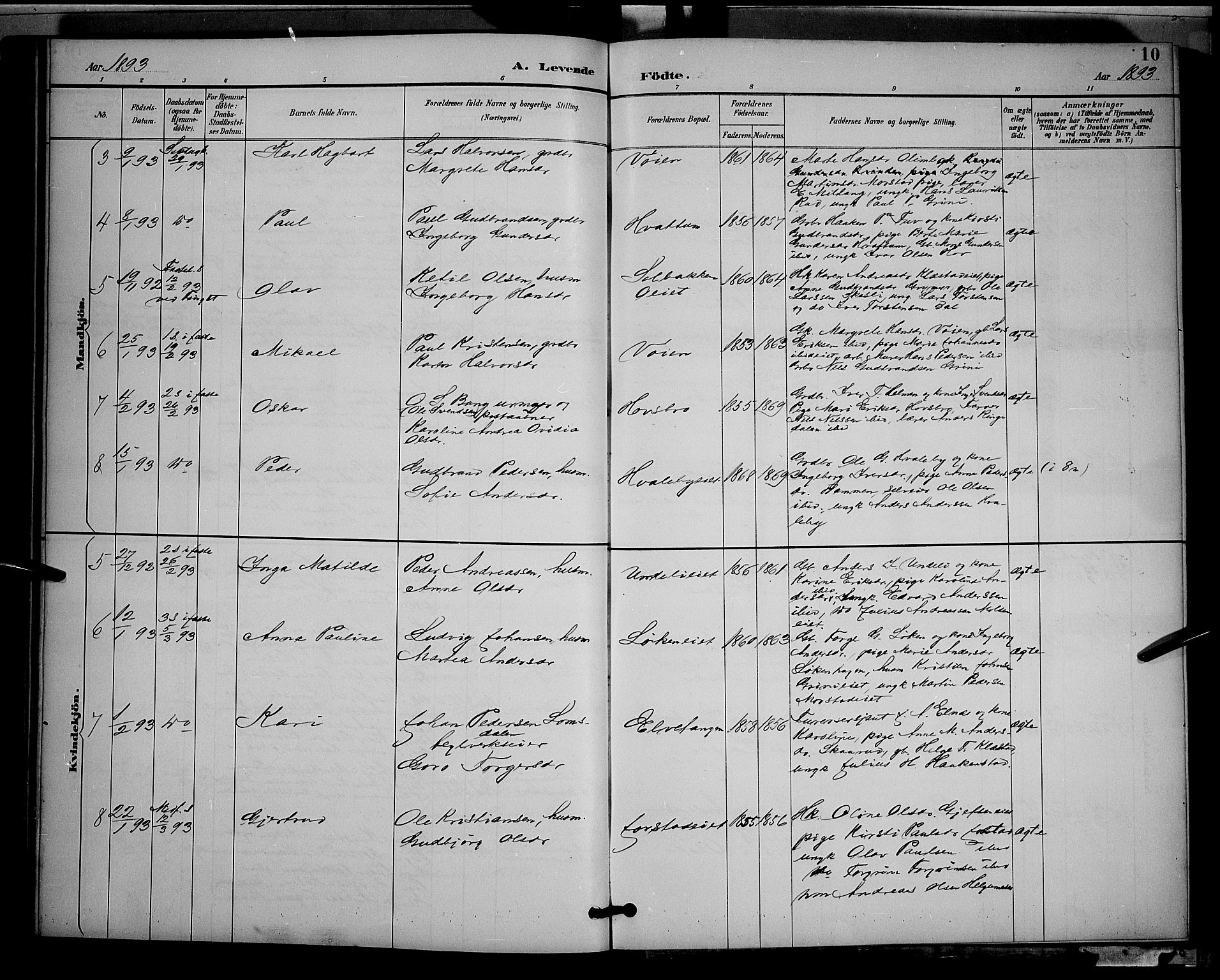 Gran prestekontor, AV/SAH-PREST-112/H/Ha/Hab/L0005: Parish register (copy) no. 5, 1892-1900, p. 10