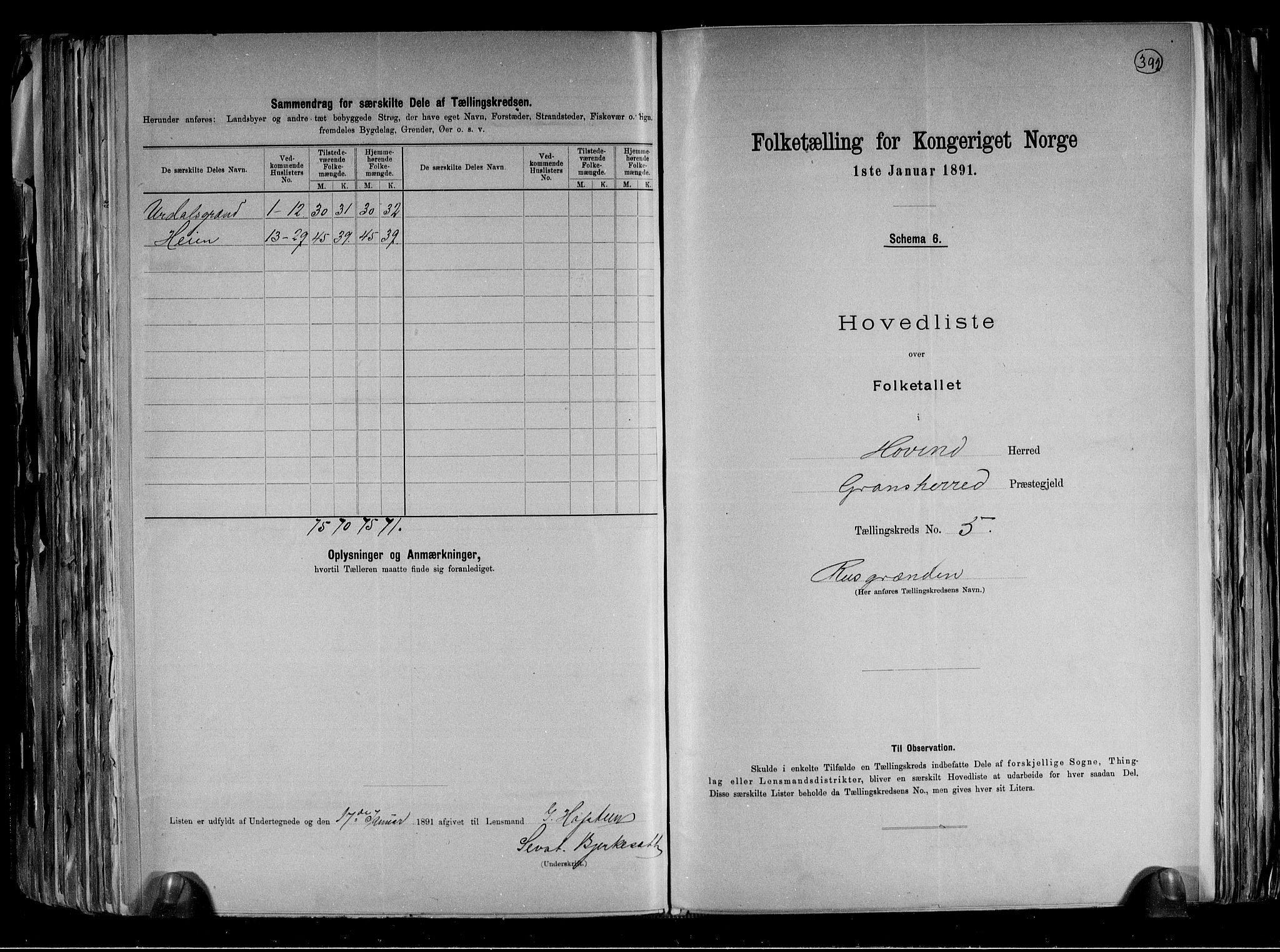 RA, 1891 census for 0825 Hovin, 1891, p. 13