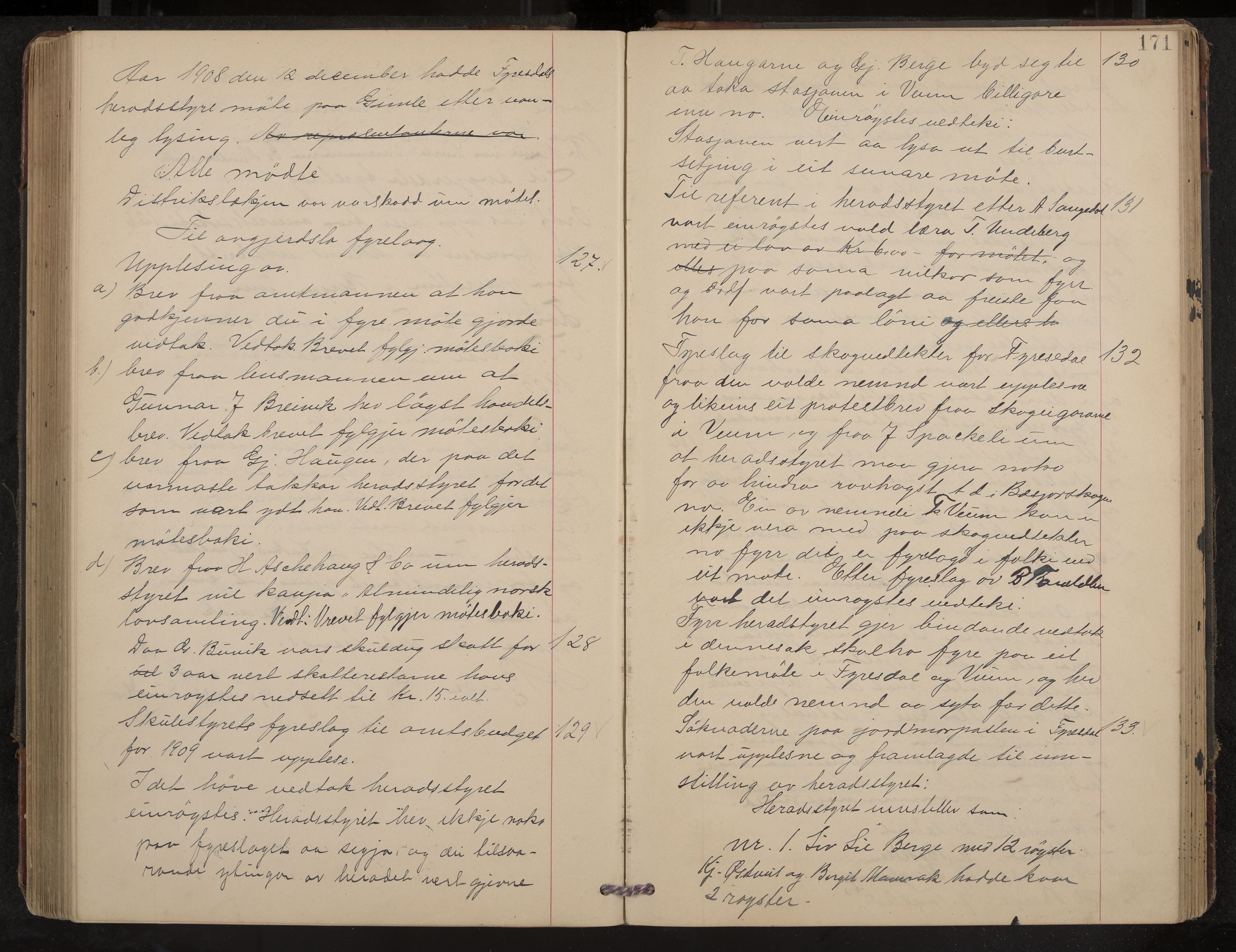 Fyresdal formannskap og sentraladministrasjon, IKAK/0831021-1/Aa/L0004: Møtebok, 1903-1911, p. 171