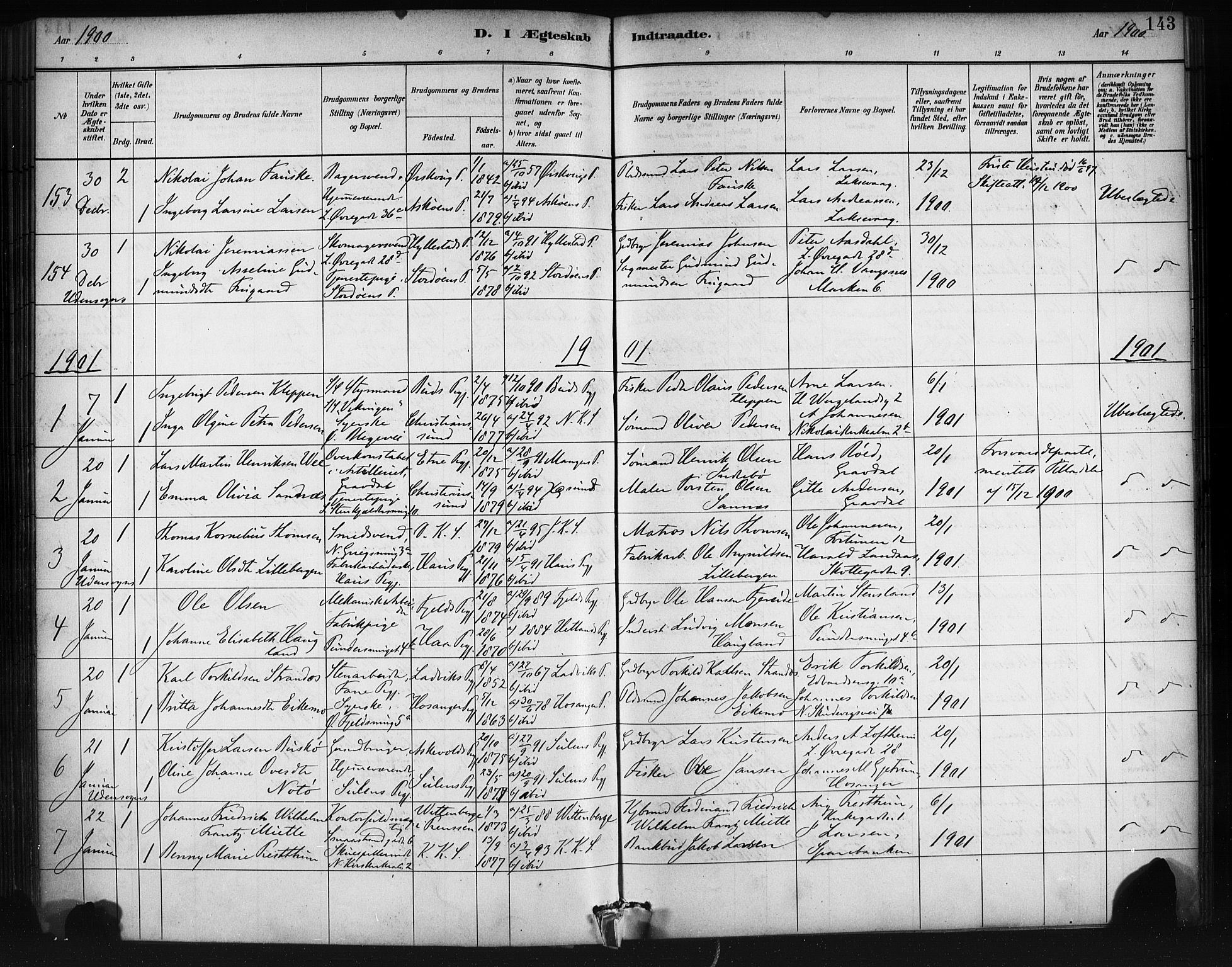 Korskirken sokneprestembete, SAB/A-76101/H/Haa/L0037: Parish register (official) no. D 4, 1883-1904, p. 143