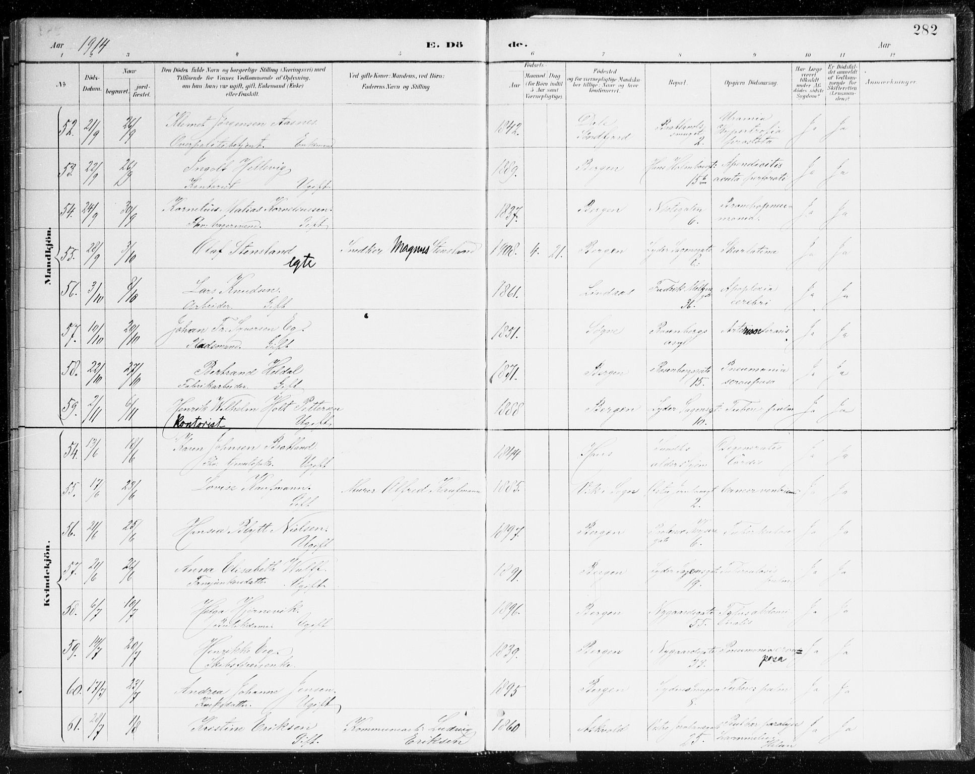 Johanneskirken sokneprestembete, SAB/A-76001/H/Haa/L0019: Parish register (official) no. E 1, 1885-1915, p. 282