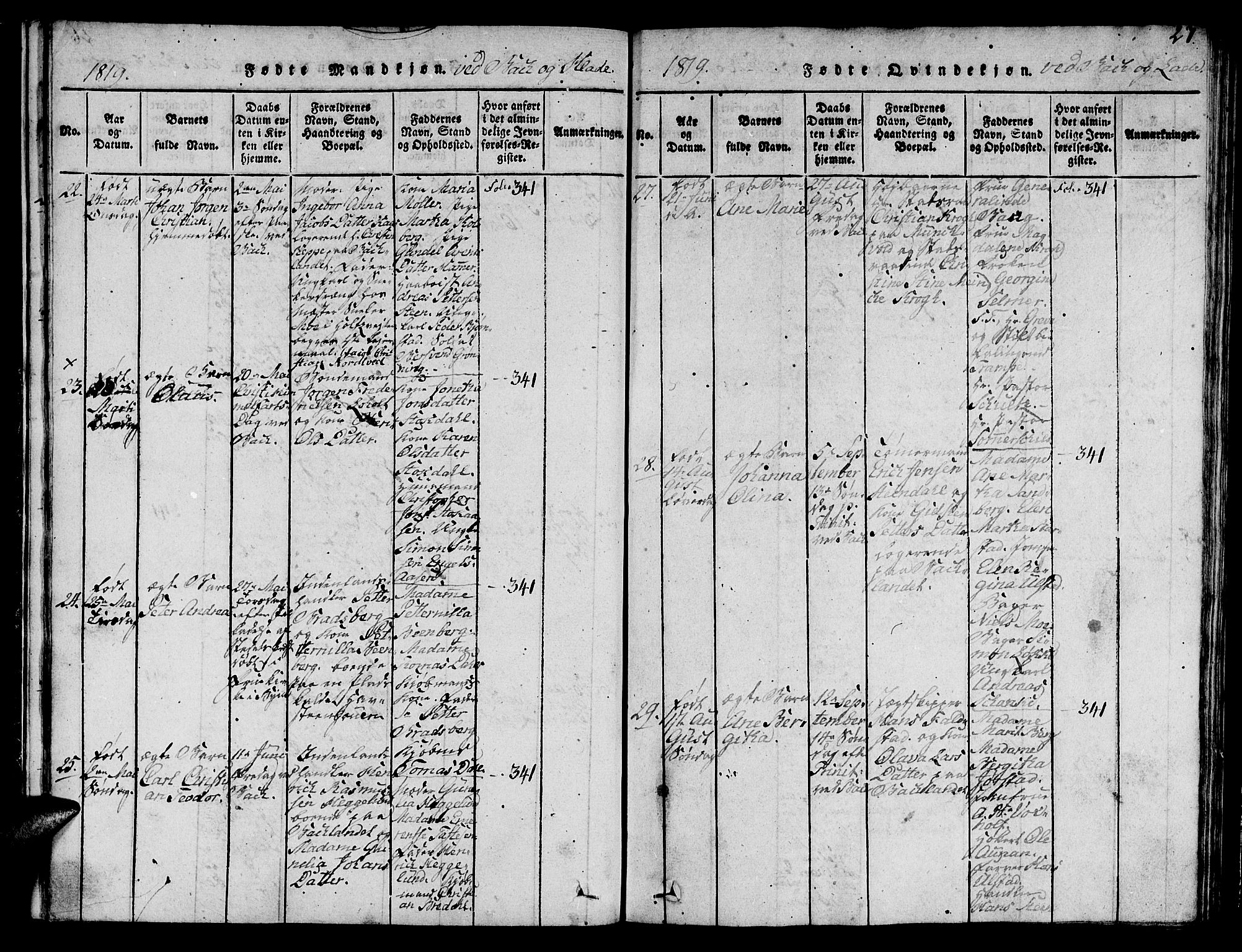 Ministerialprotokoller, klokkerbøker og fødselsregistre - Sør-Trøndelag, AV/SAT-A-1456/606/L0307: Parish register (copy) no. 606C03, 1817-1824, p. 27