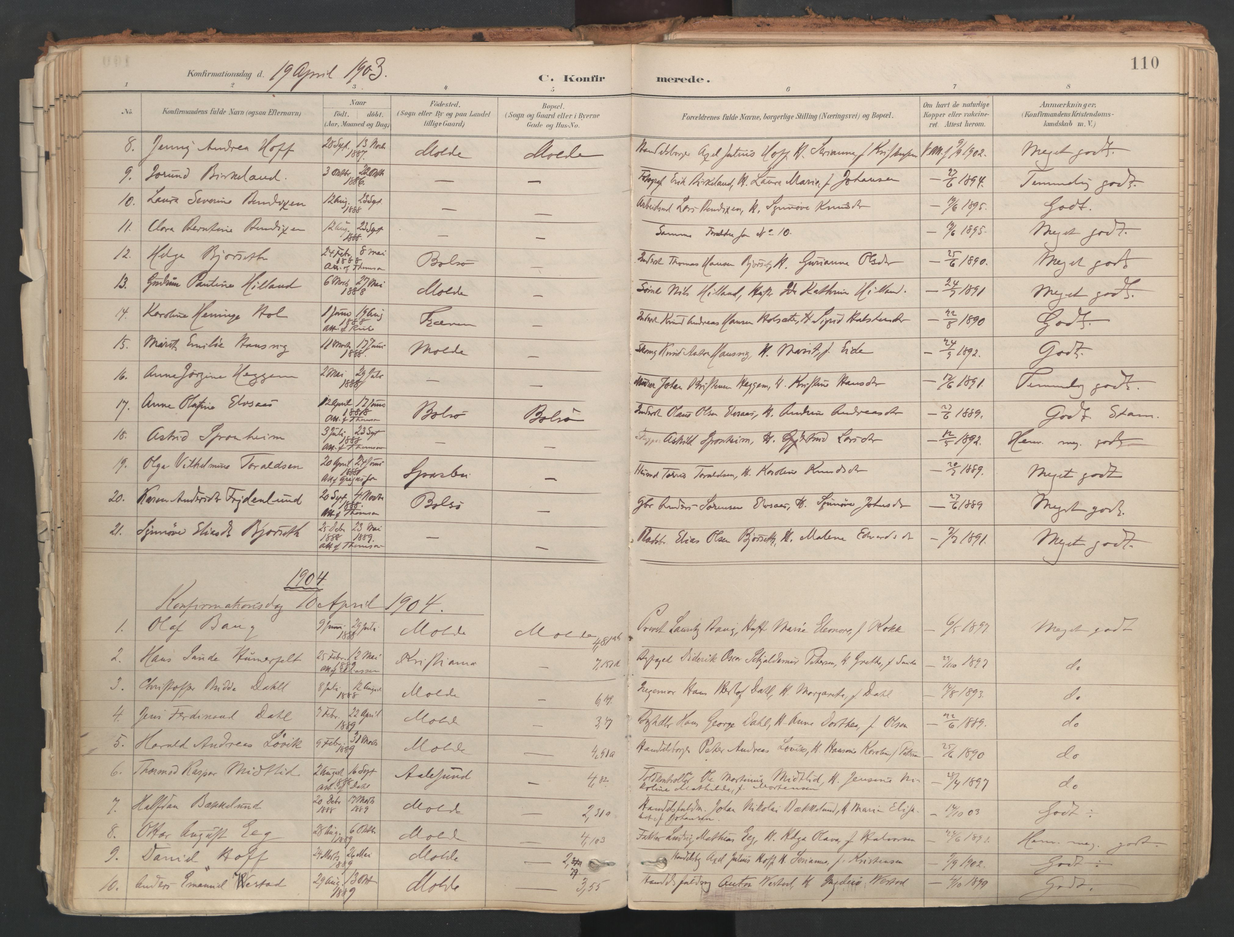 Ministerialprotokoller, klokkerbøker og fødselsregistre - Møre og Romsdal, AV/SAT-A-1454/558/L0692: Parish register (official) no. 558A06, 1887-1971, p. 110