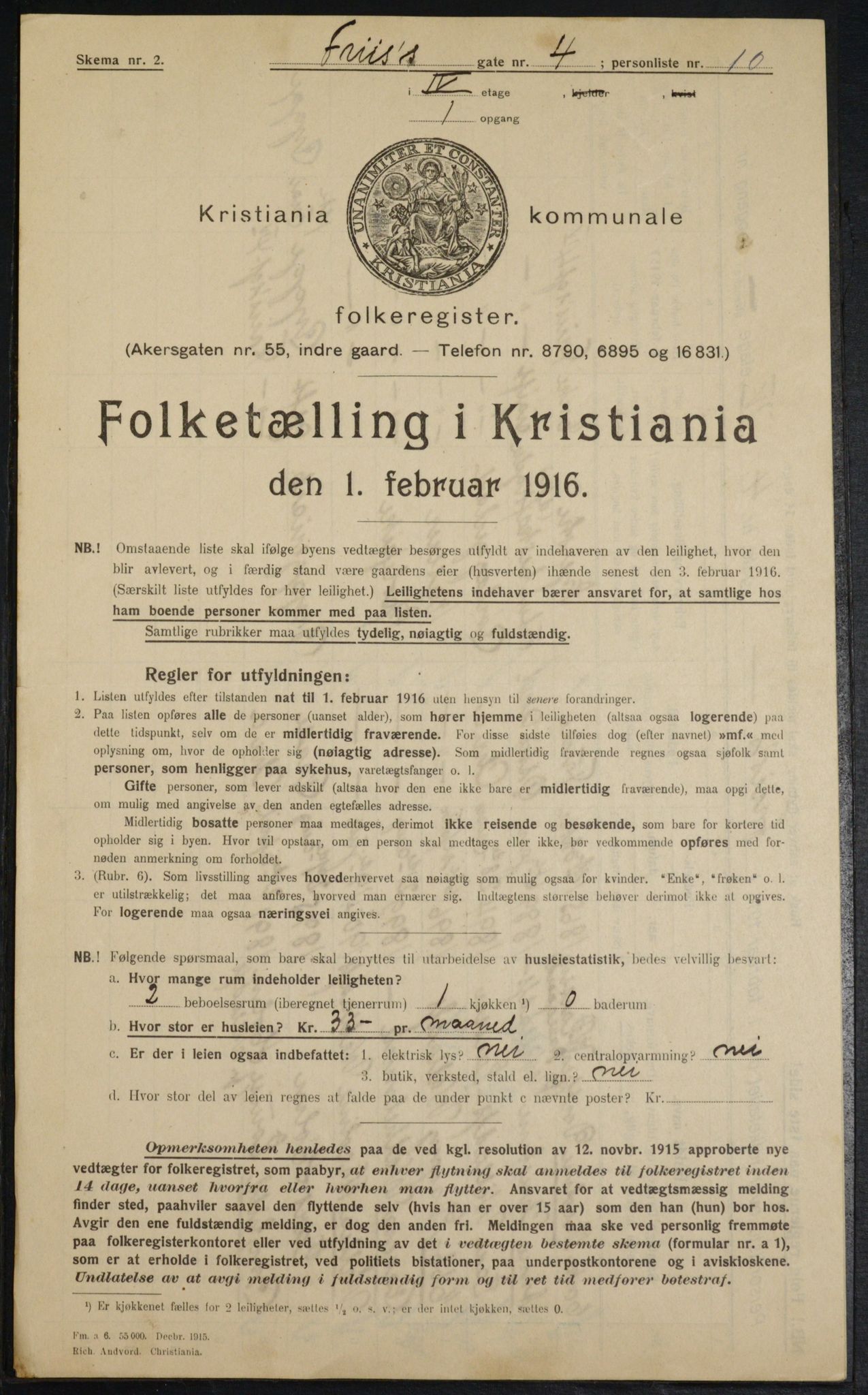 OBA, Municipal Census 1916 for Kristiania, 1916, p. 27401