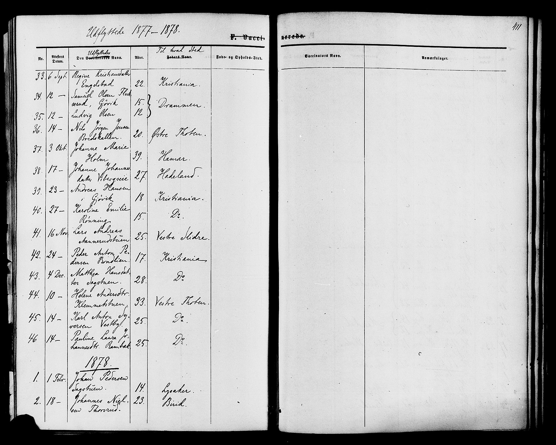 Vardal prestekontor, SAH/PREST-100/H/Ha/Haa/L0007: Parish register (official) no. 7, 1867-1878, p. 411