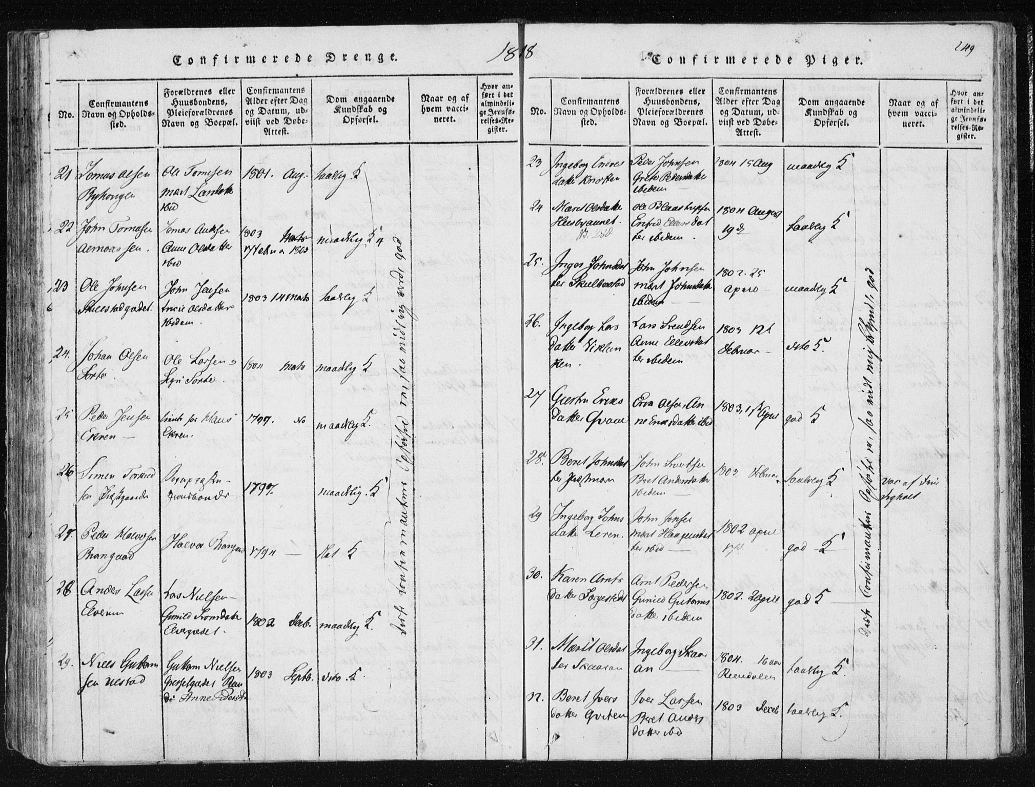 Ministerialprotokoller, klokkerbøker og fødselsregistre - Nord-Trøndelag, AV/SAT-A-1458/709/L0061: Parish register (official) no. 709A08 /1, 1815-1819, p. 249