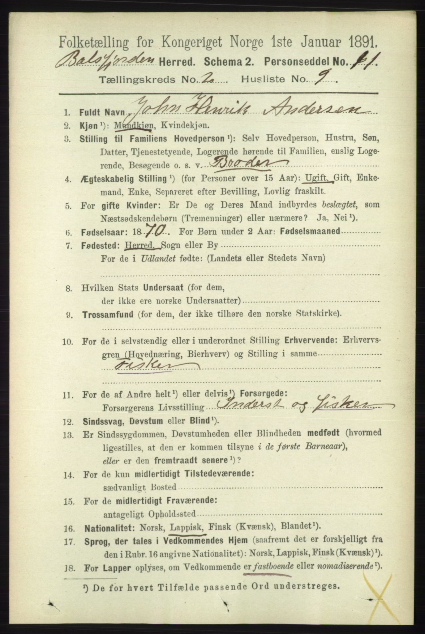 RA, 1891 census for 1933 Balsfjord, 1891, p. 611