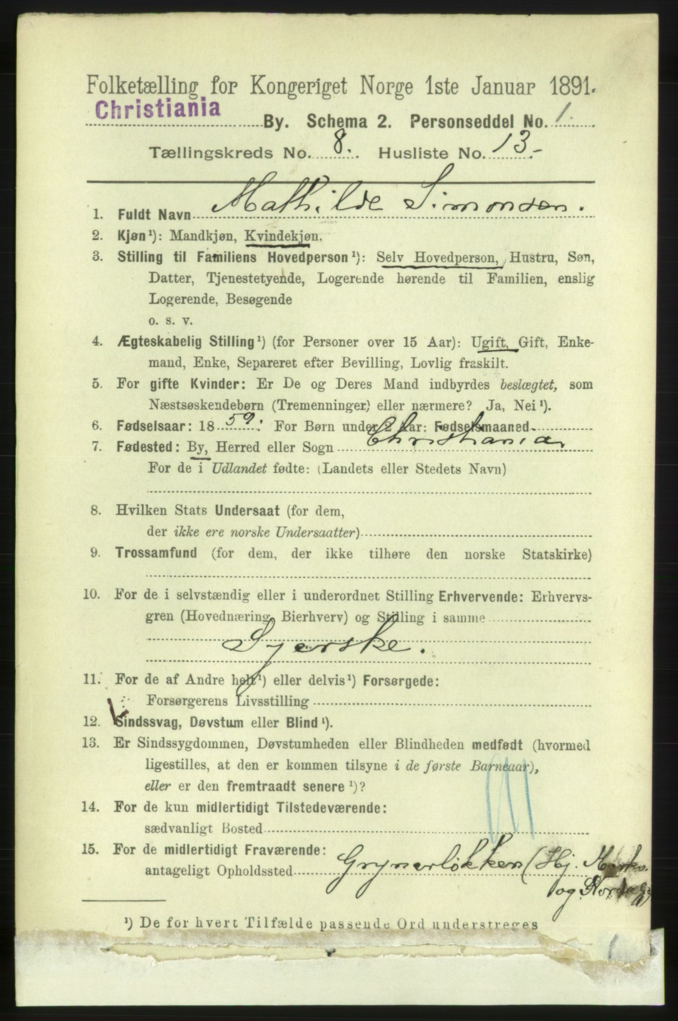 RA, 1891 census for 0301 Kristiania, 1891, p. 3591