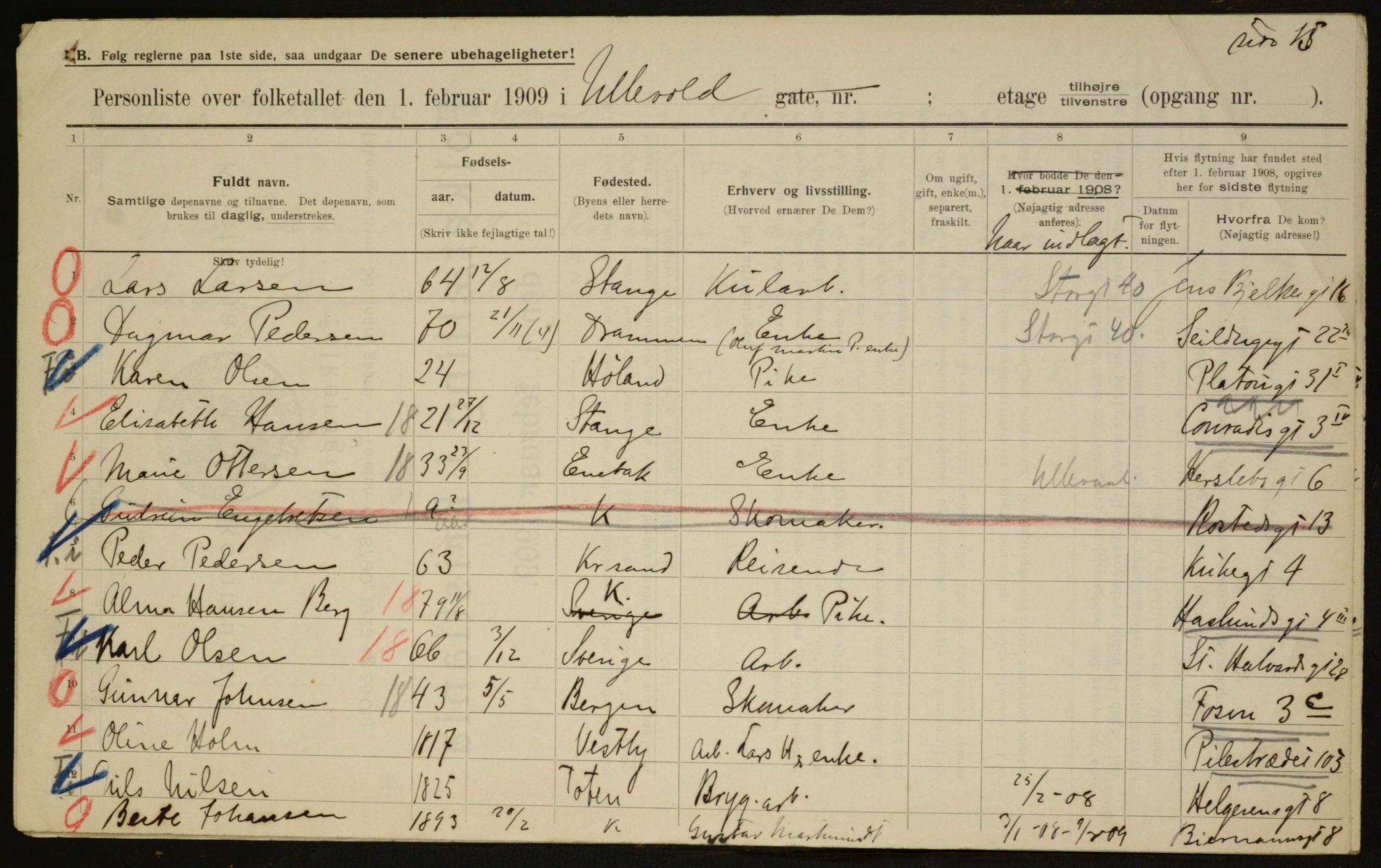 OBA, Municipal Census 1909 for Kristiania, 1909, p. 108564