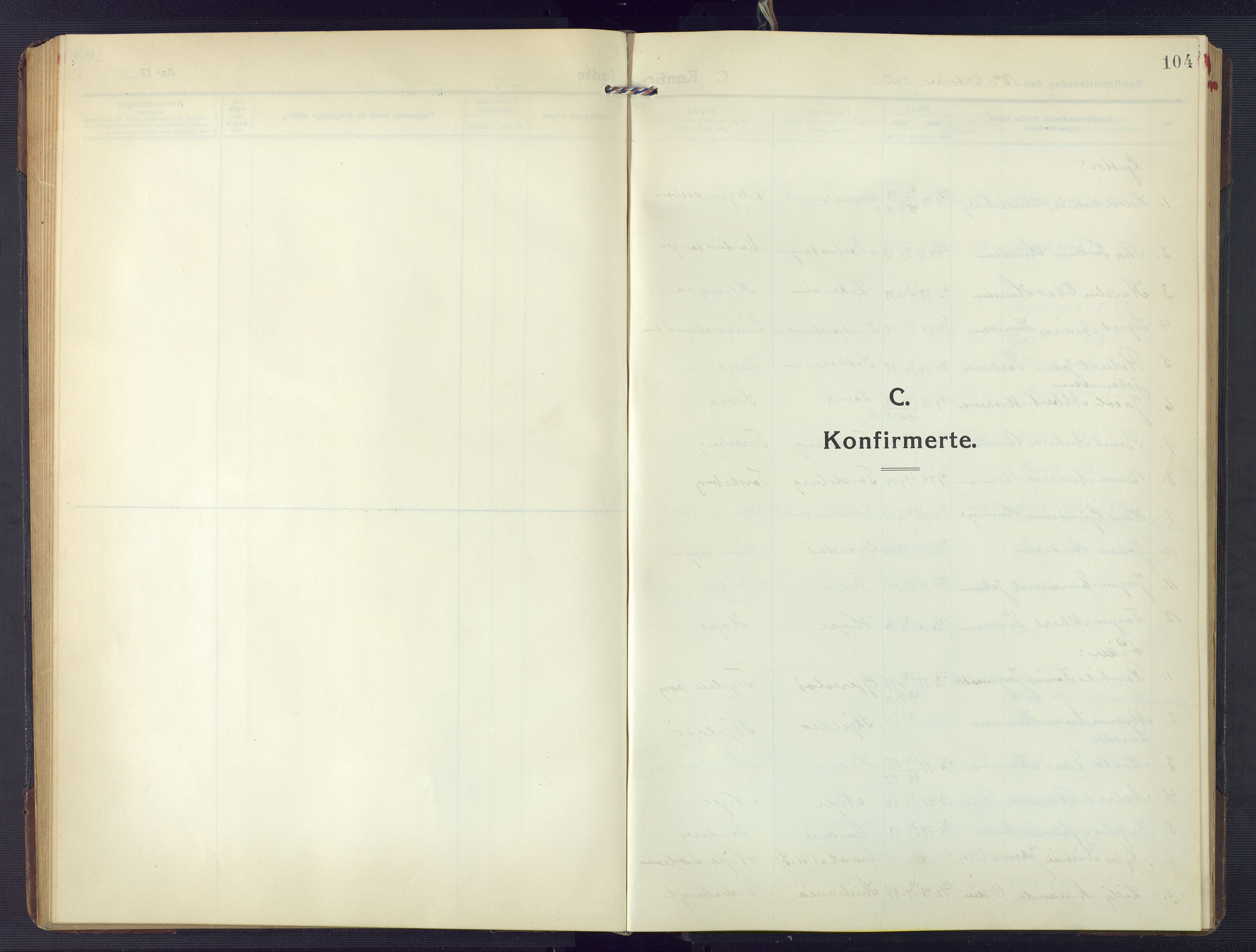 Søndeled sokneprestkontor, SAK/1111-0038/F/Fb/L0006: Parish register (copy) no. B 7, 1912-1947, p. 104