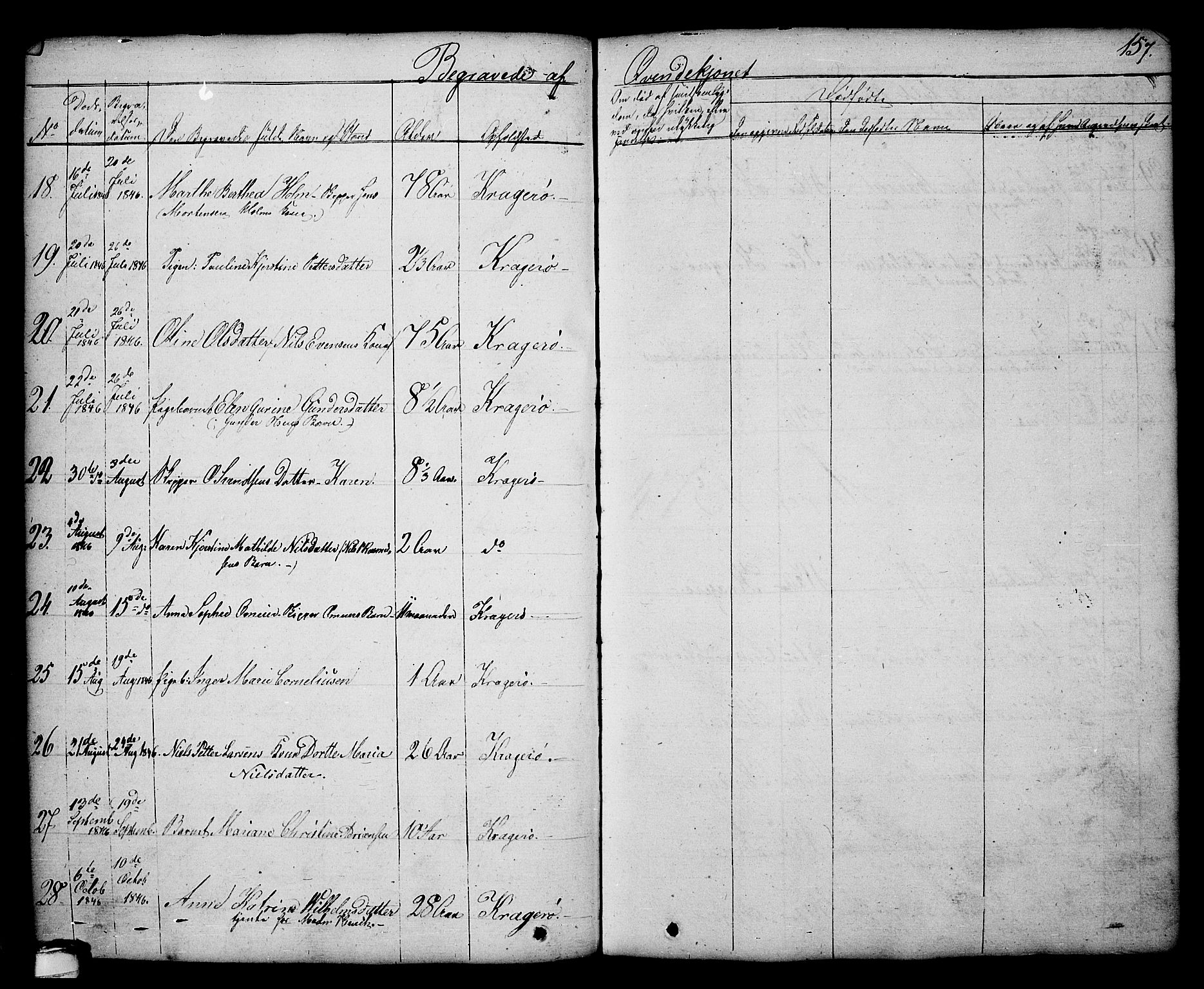Kragerø kirkebøker, AV/SAKO-A-278/G/Ga/L0003: Parish register (copy) no. 3, 1832-1852, p. 157