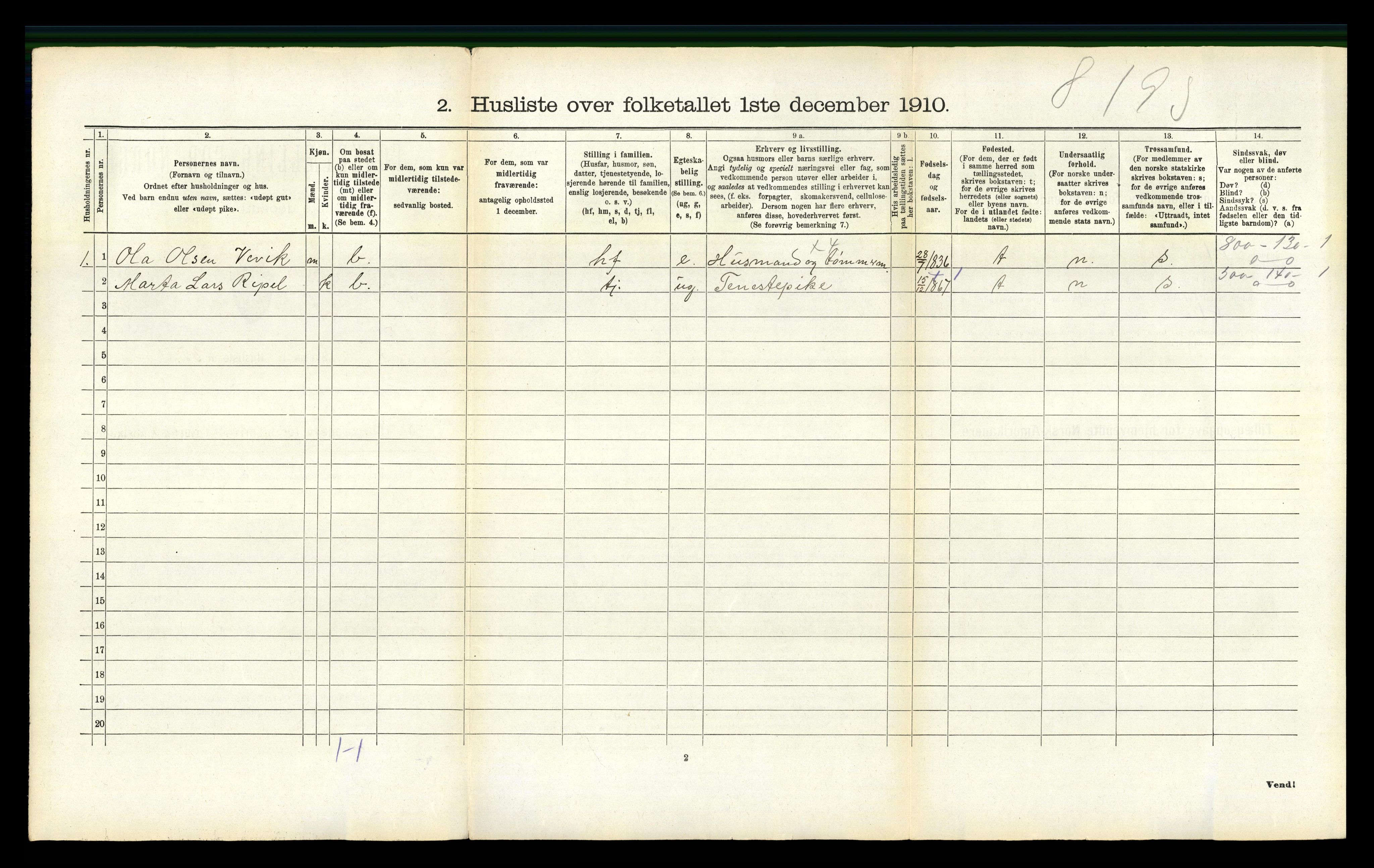 RA, 1910 census for Kvinnherad, 1910, p. 734