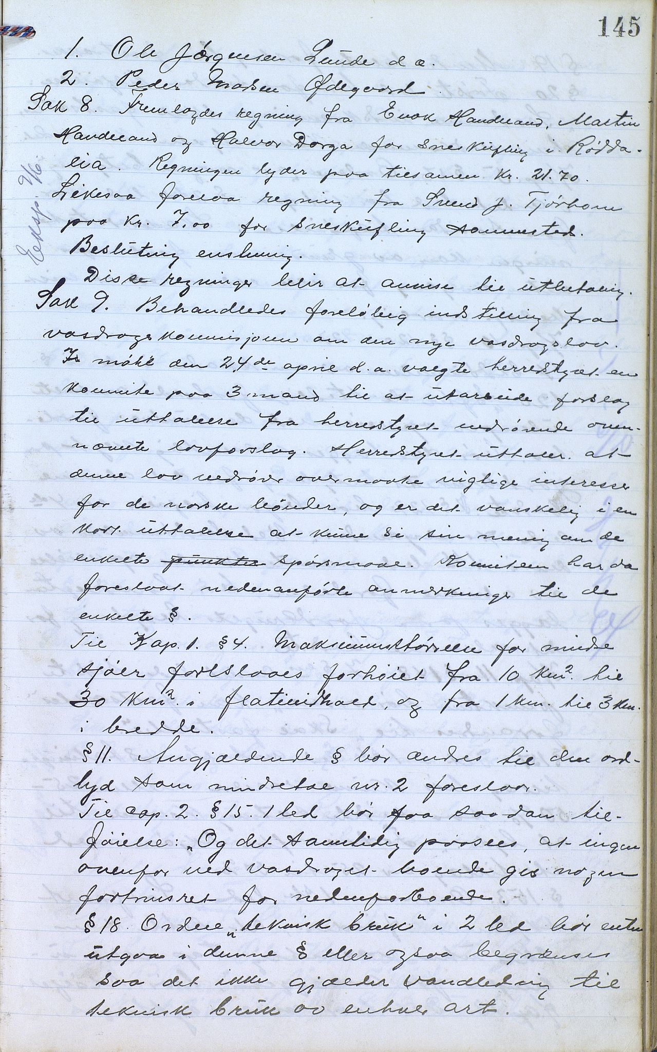 Øvre Sirdal kommune - Formannskapet/Kommunestyret, ARKSOR/1046ØS120/A/L0001: Møtebok (d), 1905-1917, p. 145