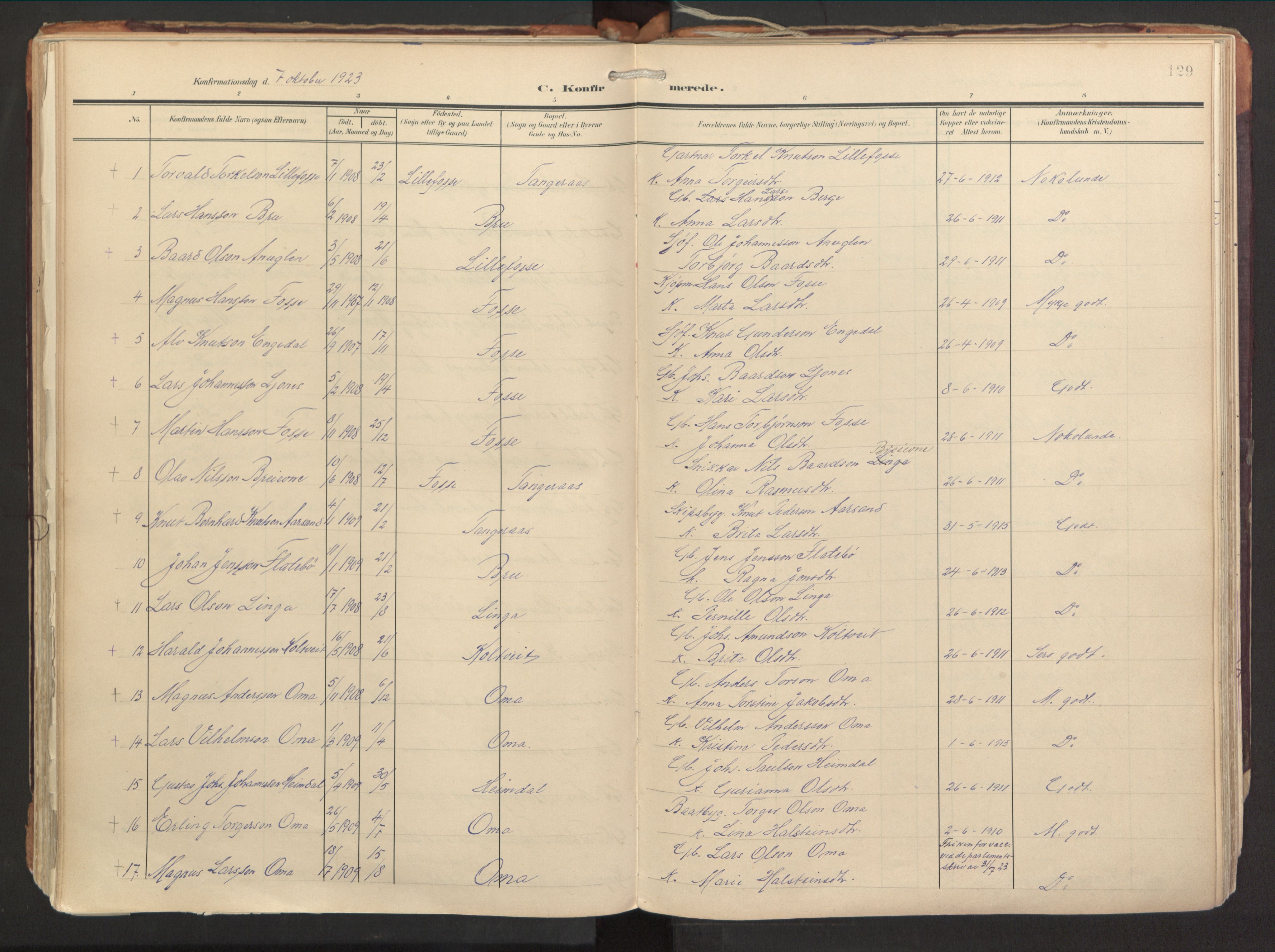 Strandebarm sokneprestembete, SAB/A-78401/H/Haa: Parish register (official) no. B 2, 1909-1941, p. 129