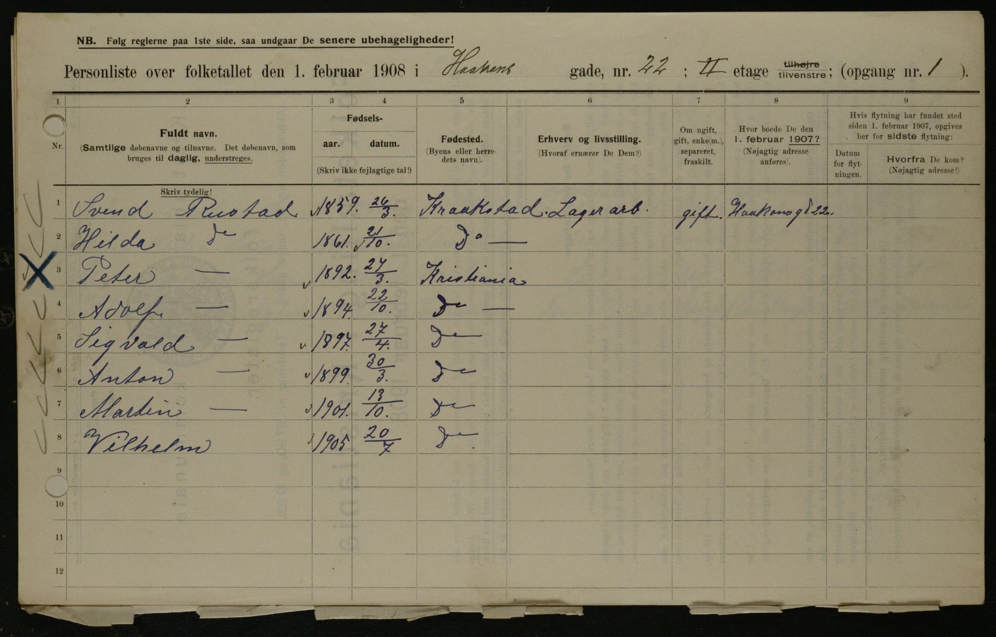 OBA, Municipal Census 1908 for Kristiania, 1908, p. 38789