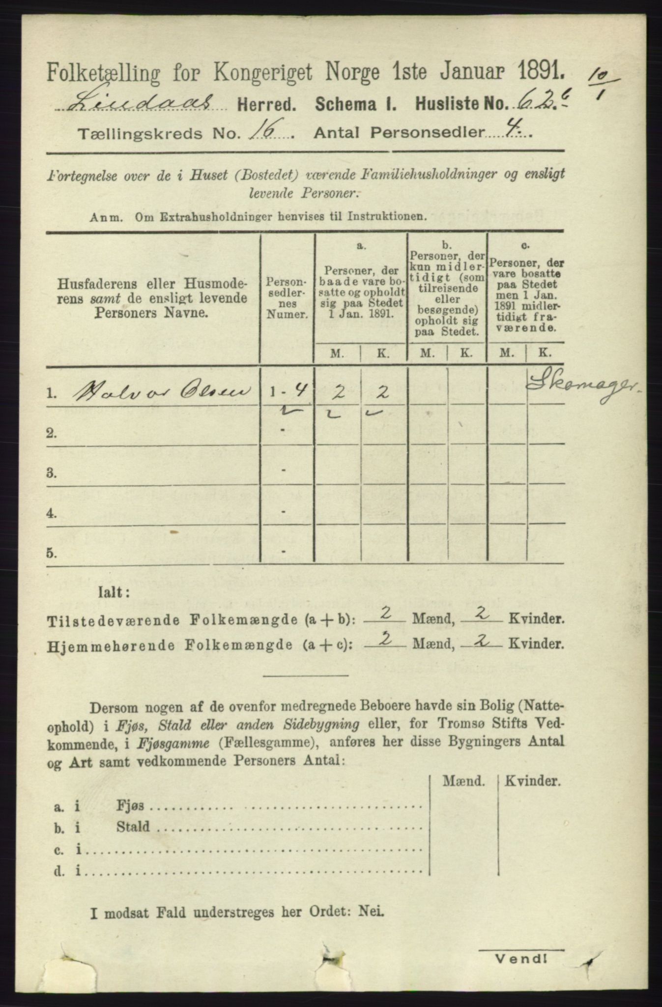 RA, 1891 census for 1263 Lindås, 1891, p. 5703