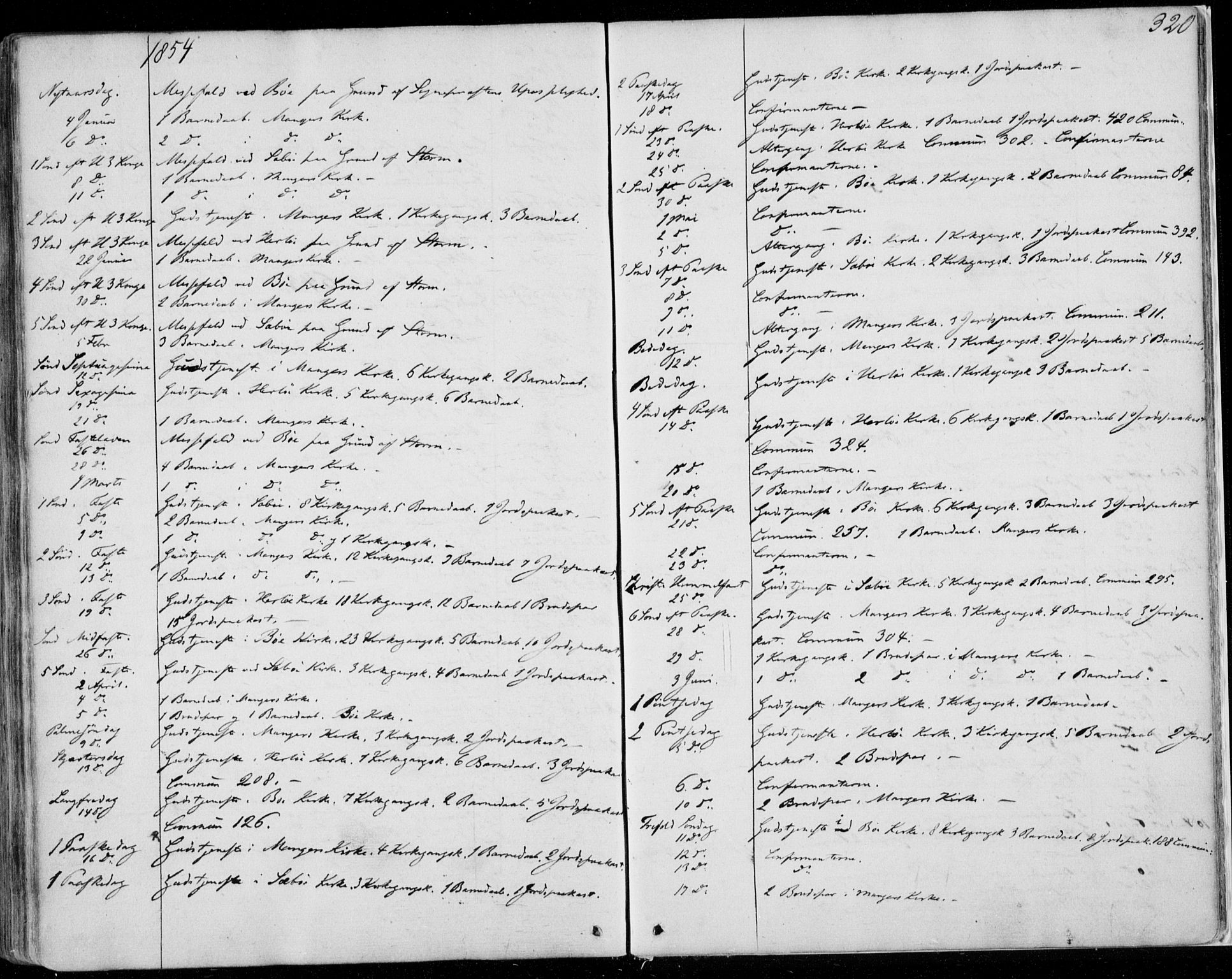 Manger sokneprestembete, SAB/A-76801/H/Haa: Parish register (official) no. A 6, 1849-1859, p. 320