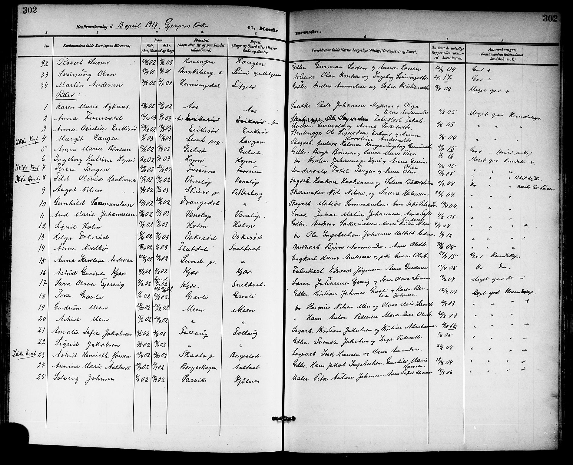Gjerpen kirkebøker, SAKO/A-265/G/Ga/L0003: Parish register (copy) no. I 3, 1901-1919, p. 302