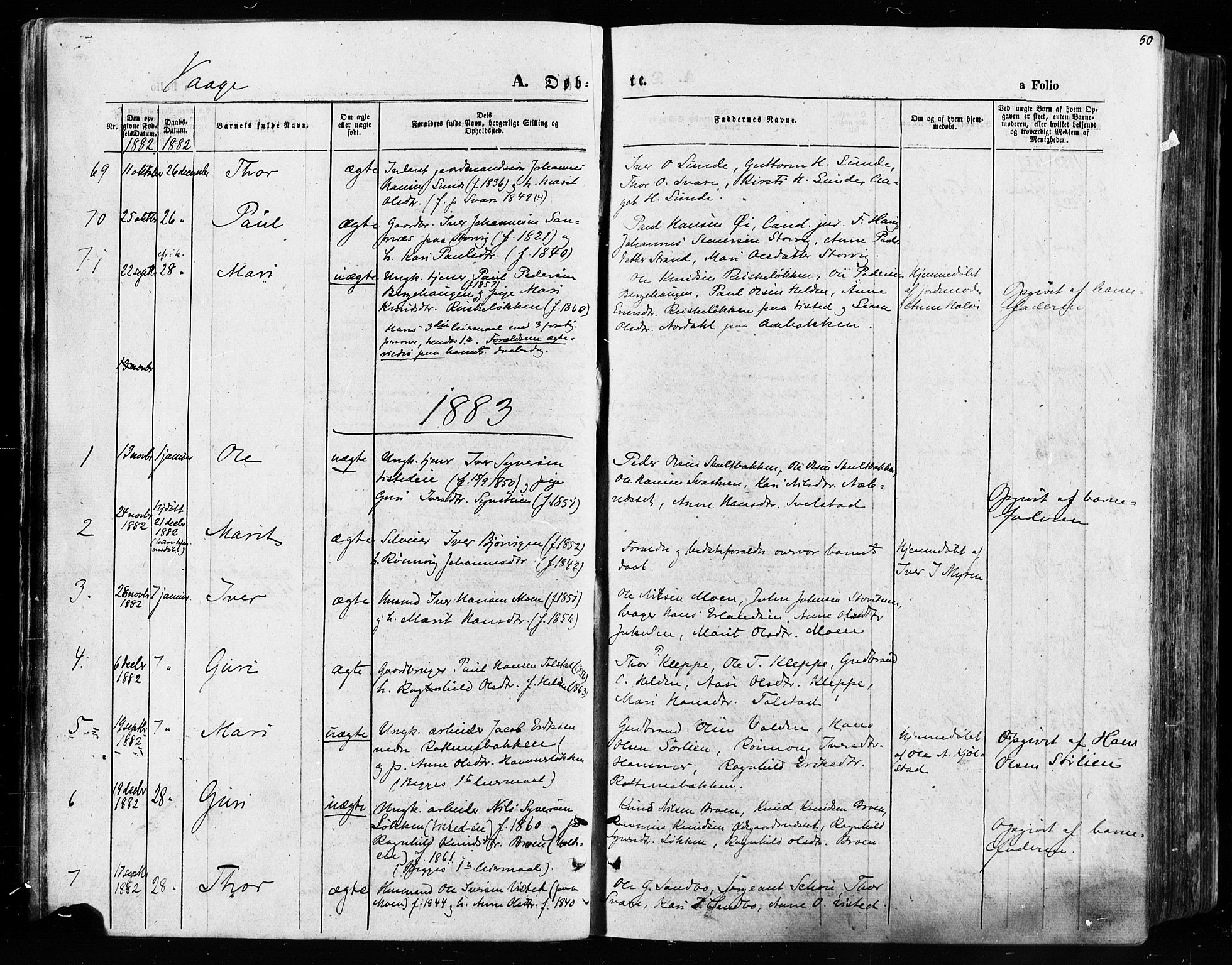 Vågå prestekontor, SAH/PREST-076/H/Ha/Haa/L0007: Parish register (official) no. 7 /1, 1872-1886, p. 50