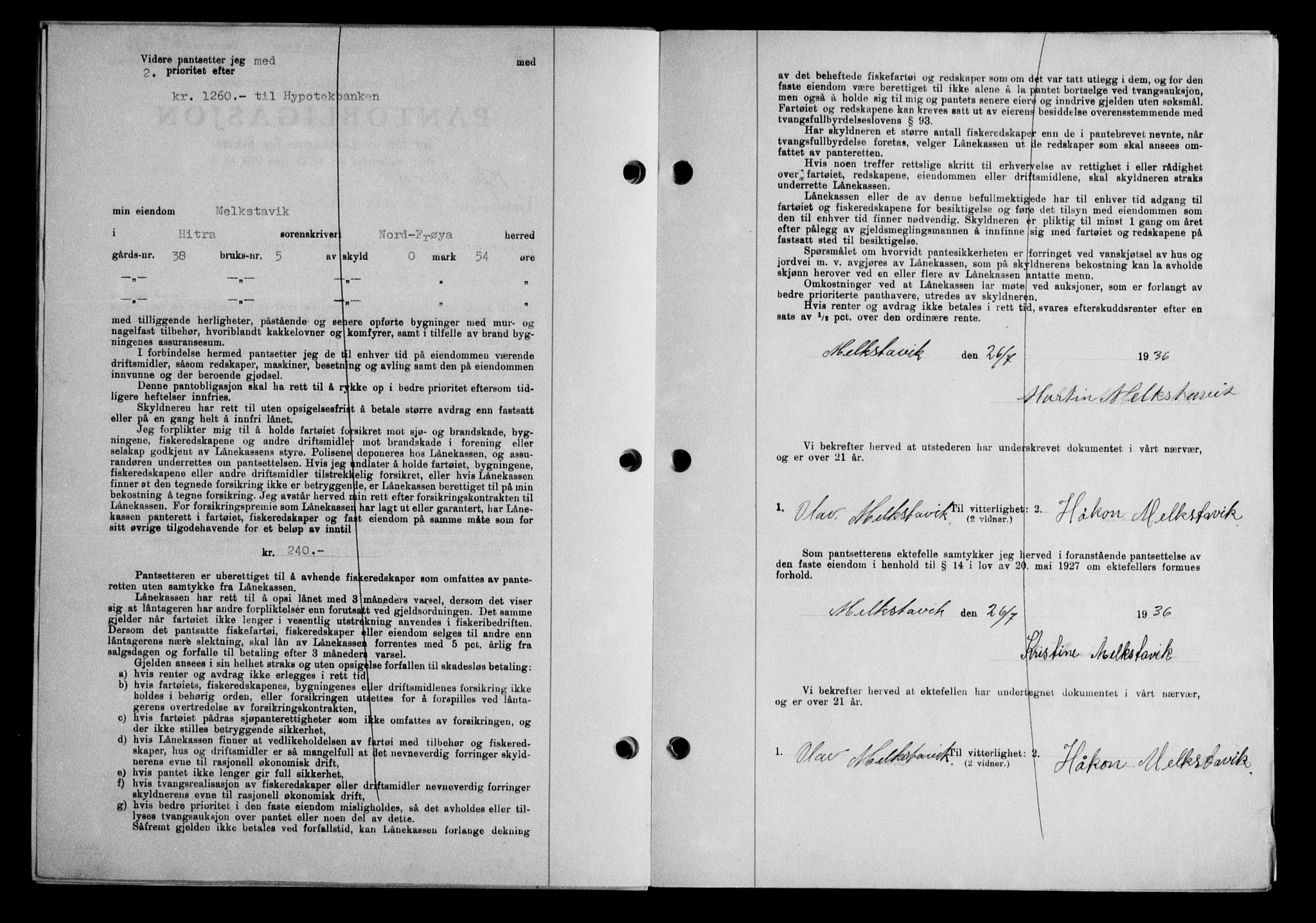 Hitra sorenskriveri, AV/SAT-A-0018/2/2C/2Ca/L0028: Mortgage book no. B-1, 1936-1939, Diary no: : 867/1936