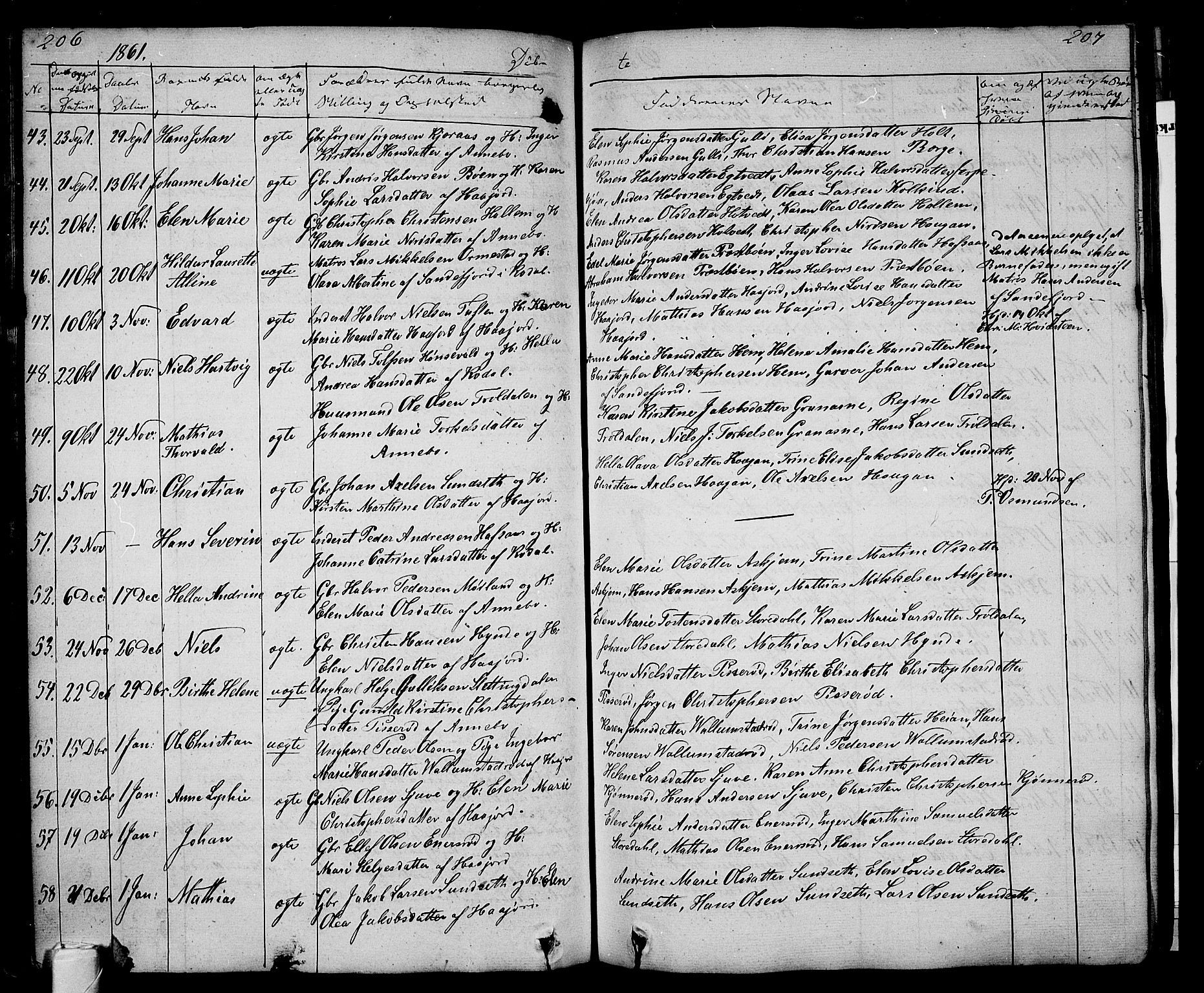 Andebu kirkebøker, AV/SAKO-A-336/G/Ga/L0003: Parish register (copy) no. I 3, 1832-1867, p. 206-207