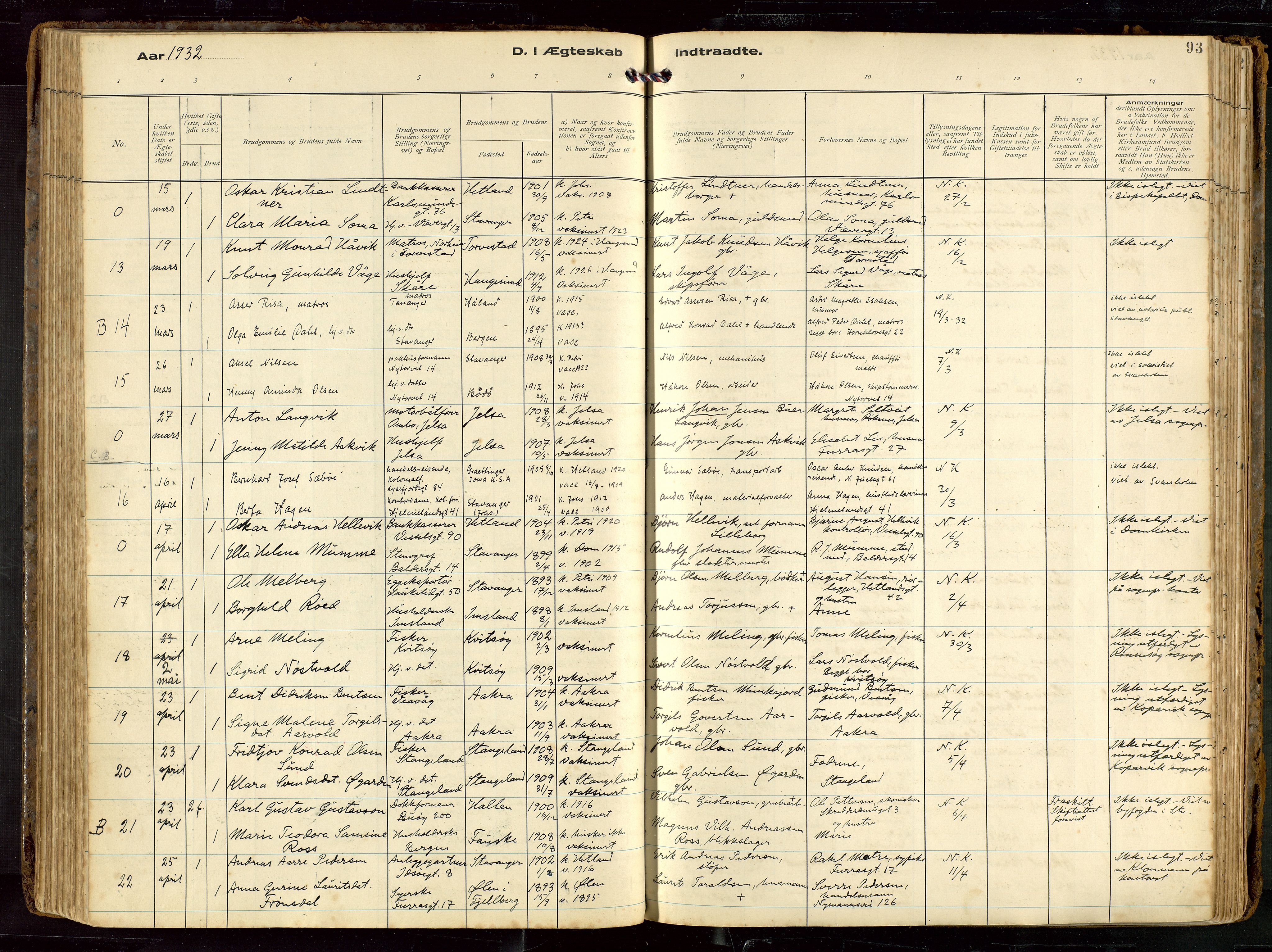 St. Petri sokneprestkontor, AV/SAST-A-101813/002/D/L0002: Parish register (official) no. A 27, 1921-1942, p. 93