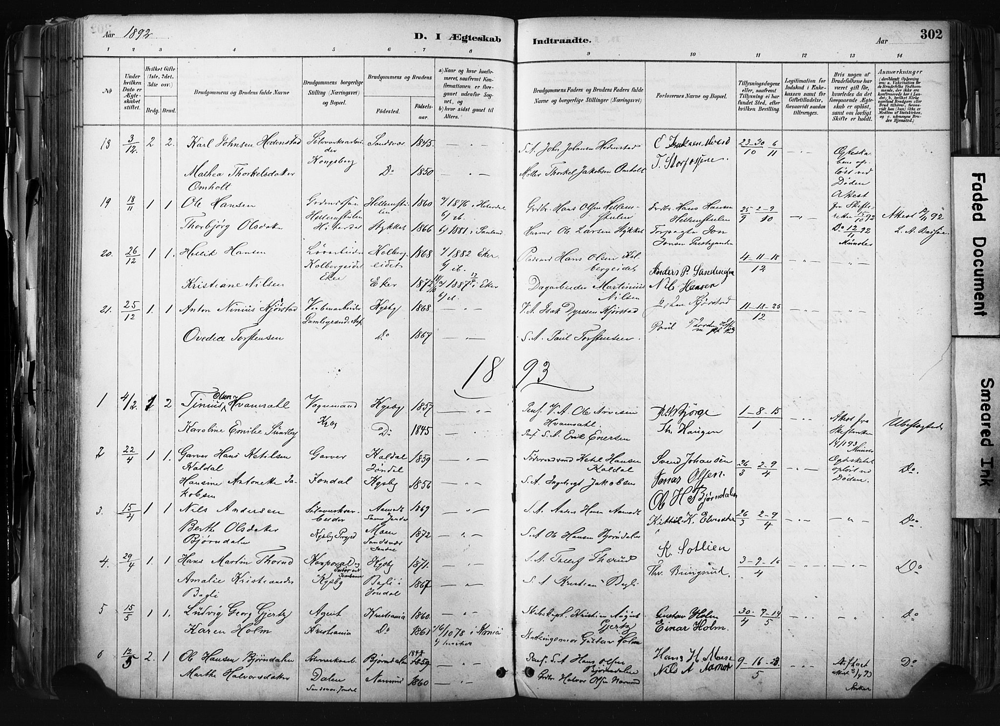 Kongsberg kirkebøker, SAKO/A-22/F/Fb/L0002: Parish register (official) no. II 2, 1886-1896, p. 302