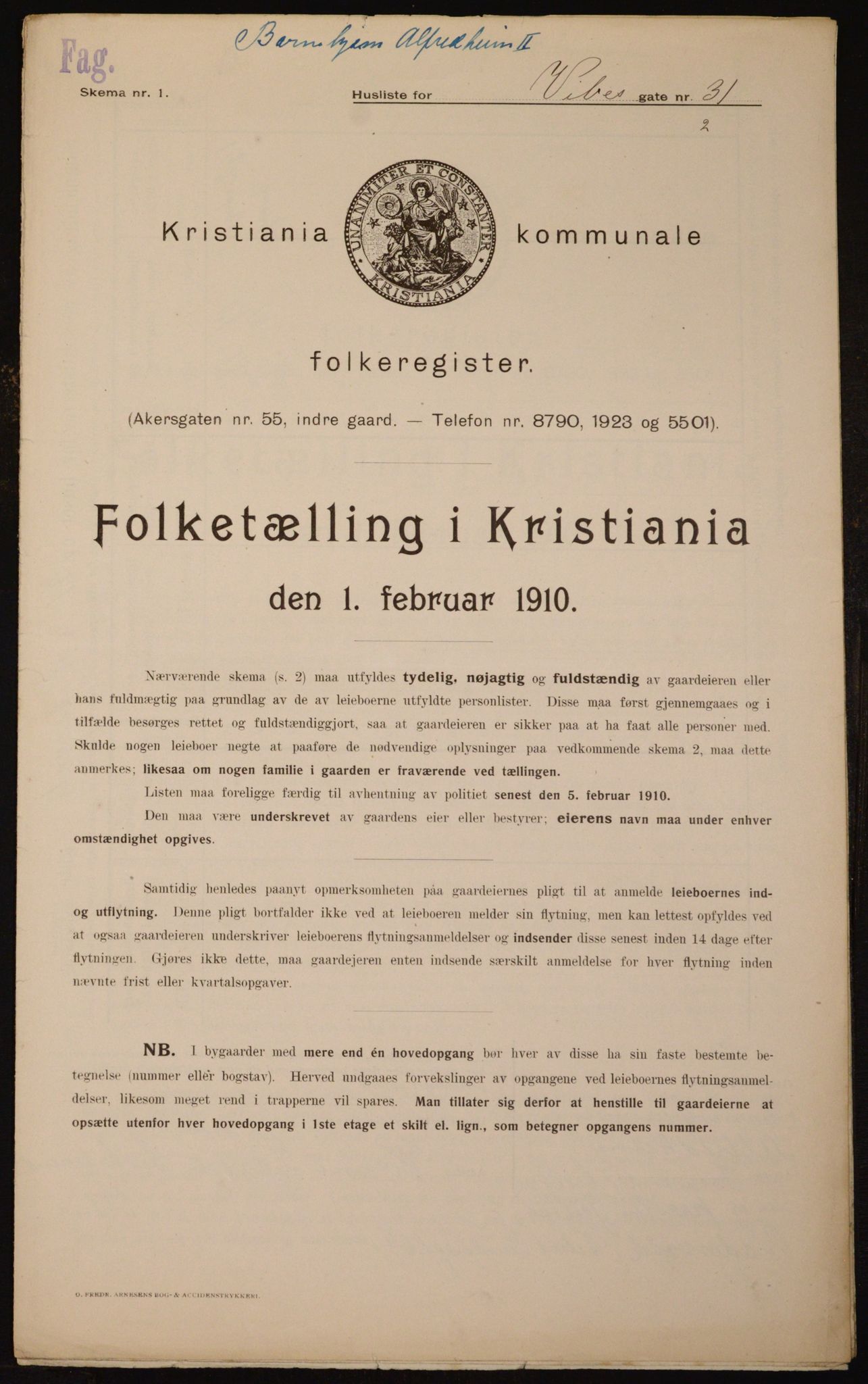 OBA, Municipal Census 1910 for Kristiania, 1910, p. 117079