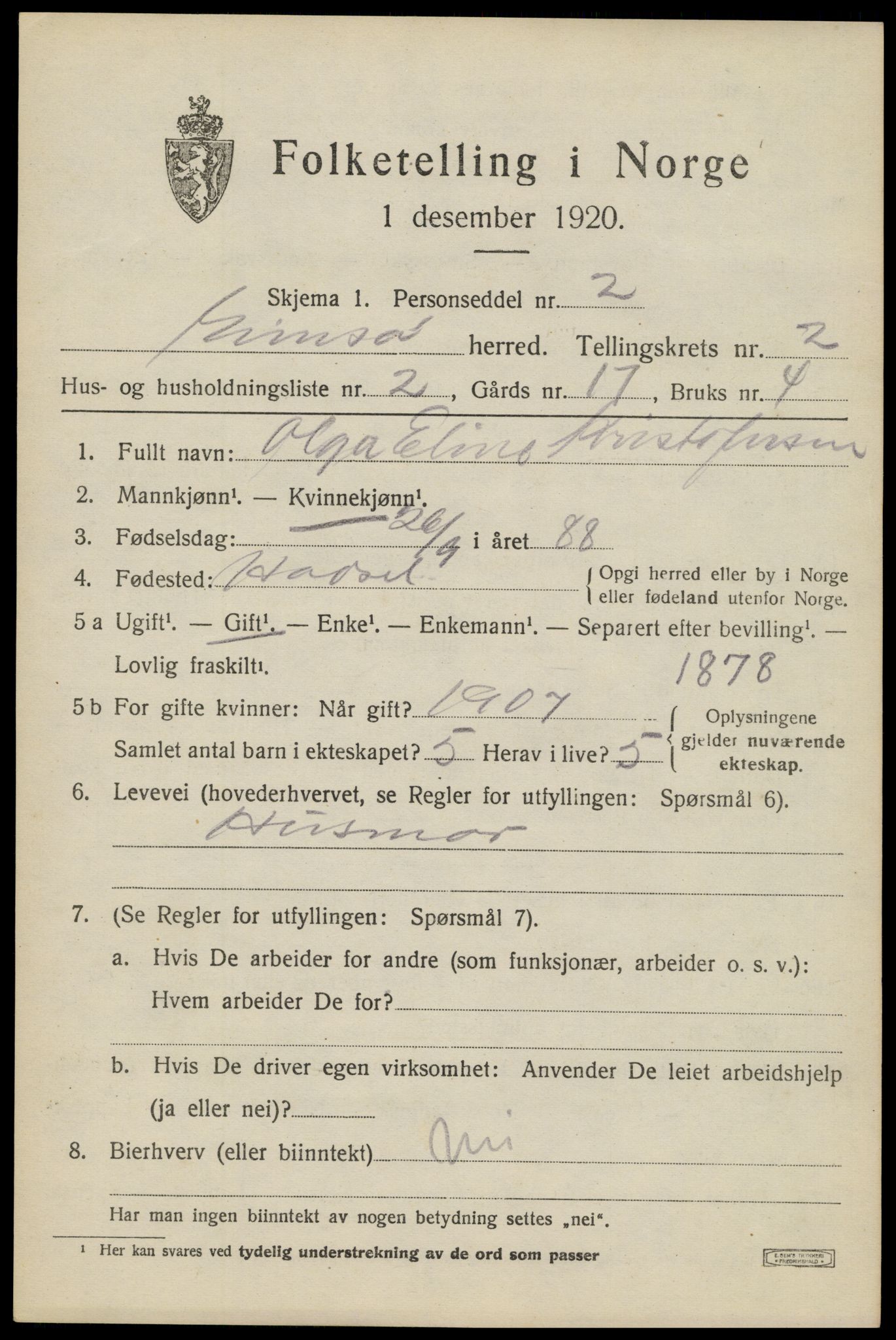 SAT, 1920 census for Gimsøy, 1920, p. 1301