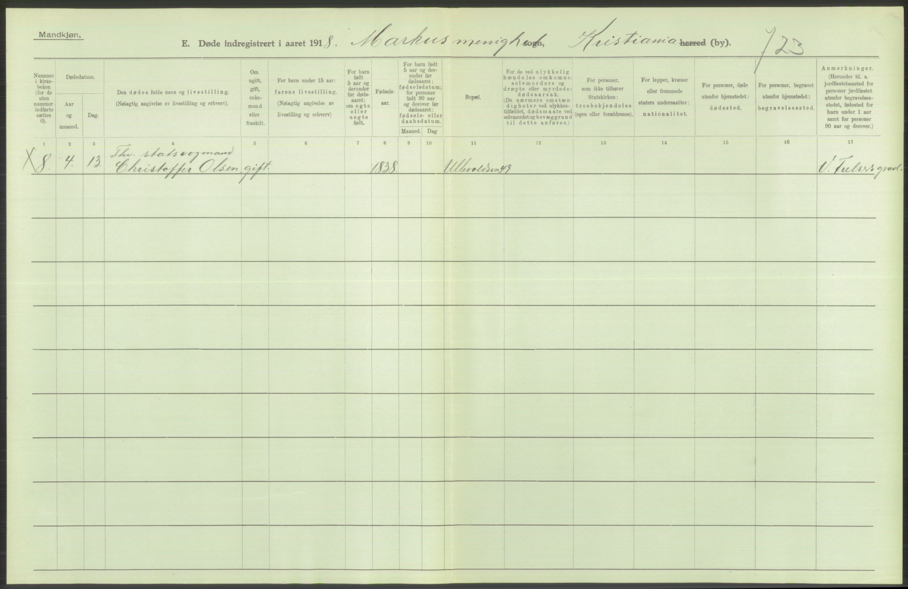 Statistisk sentralbyrå, Sosiodemografiske emner, Befolkning, AV/RA-S-2228/D/Df/Dfb/Dfbh/L0010: Kristiania: Døde, 1918, p. 410