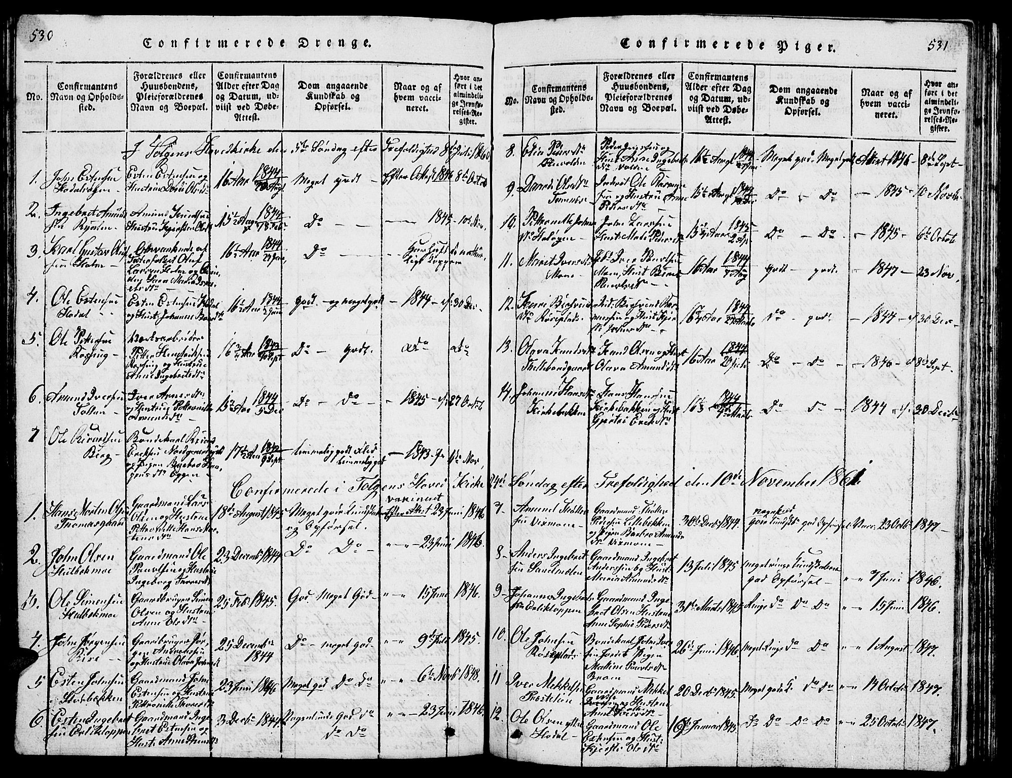 Tolga prestekontor, AV/SAH-PREST-062/L/L0001: Parish register (copy) no. 1, 1814-1877, p. 530-531