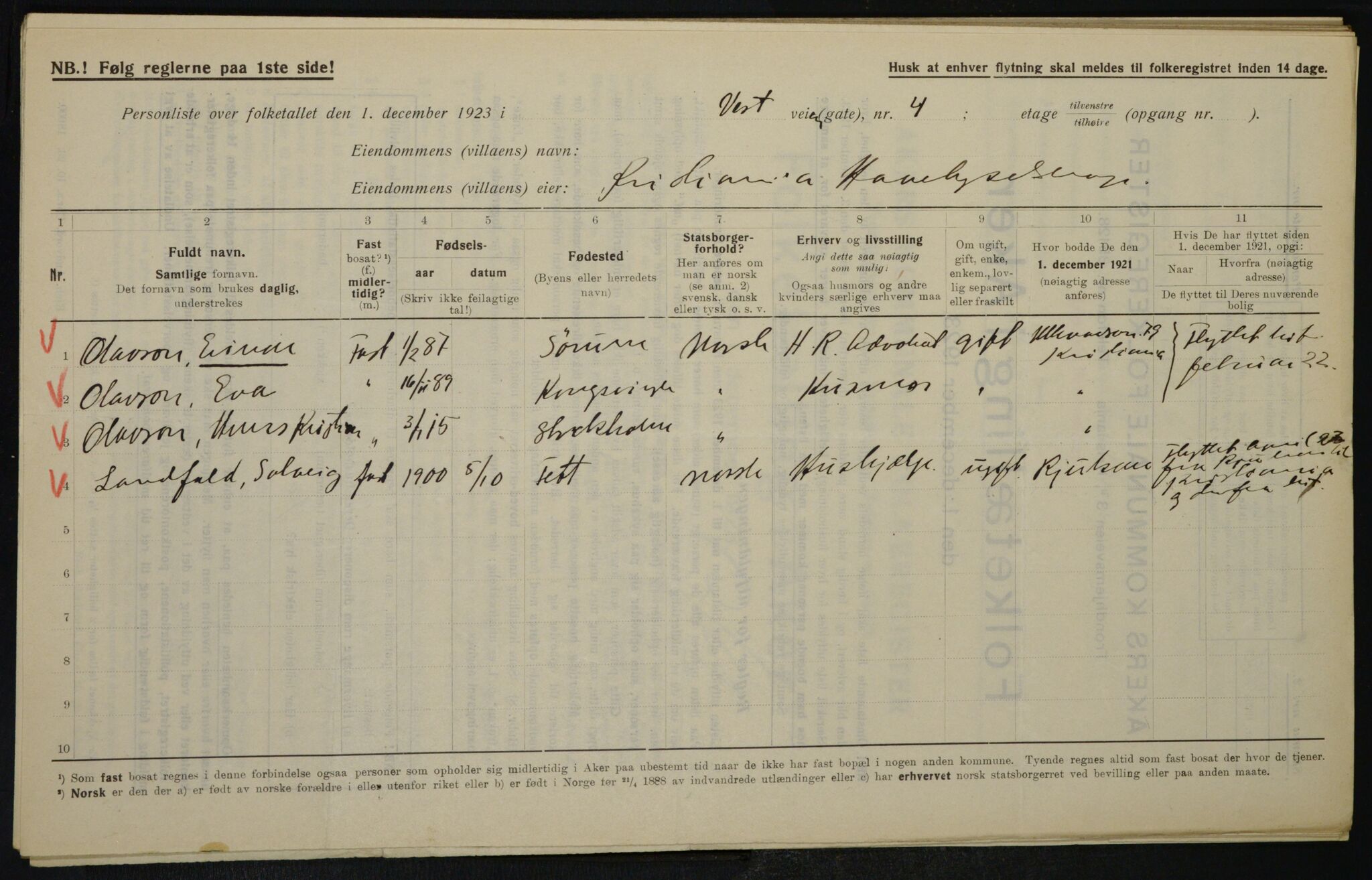 , Municipal Census 1923 for Aker, 1923, p. 21916