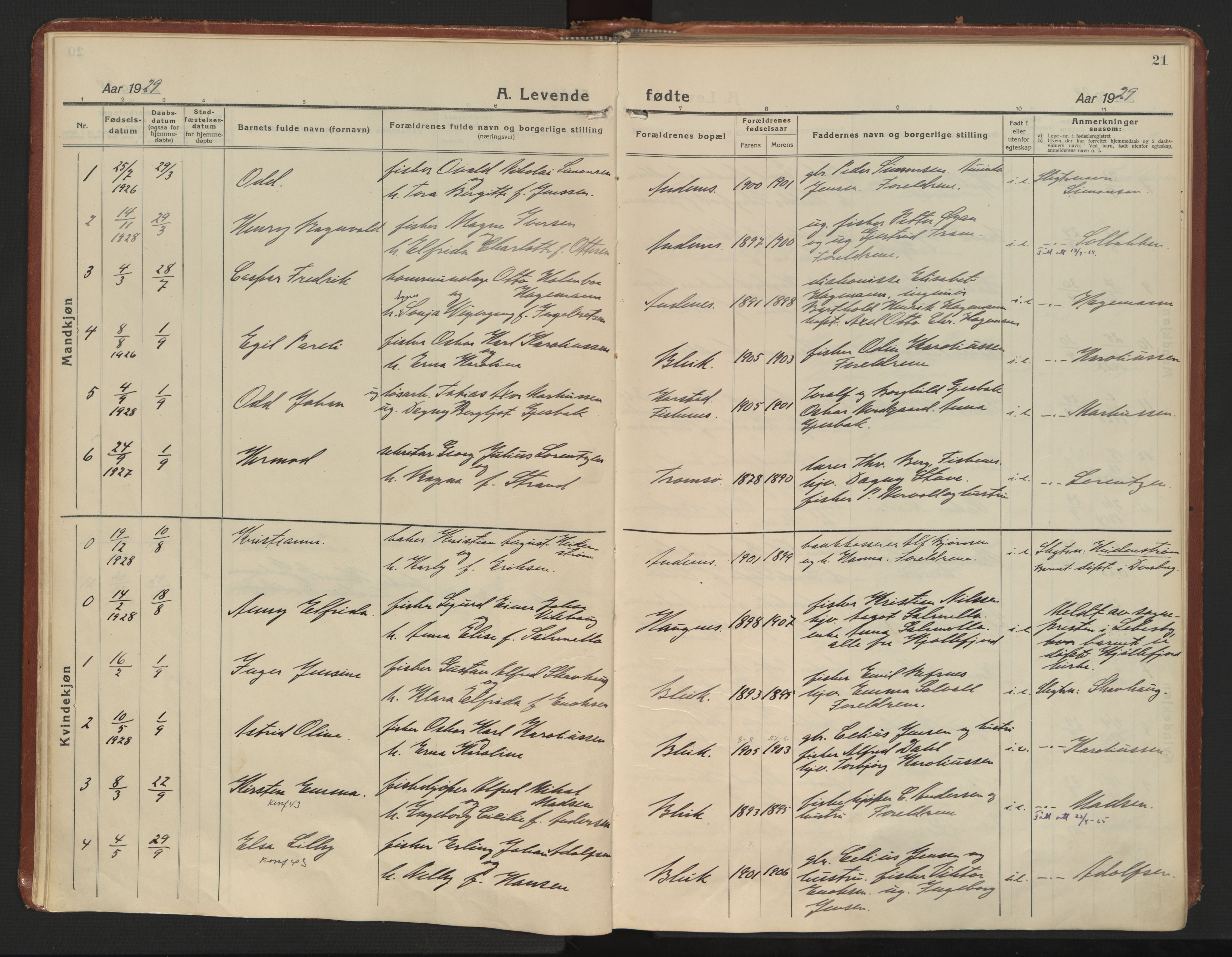 Ministerialprotokoller, klokkerbøker og fødselsregistre - Nordland, SAT/A-1459/899/L1441: Parish register (official) no. 899A09, 1923-1939, p. 21